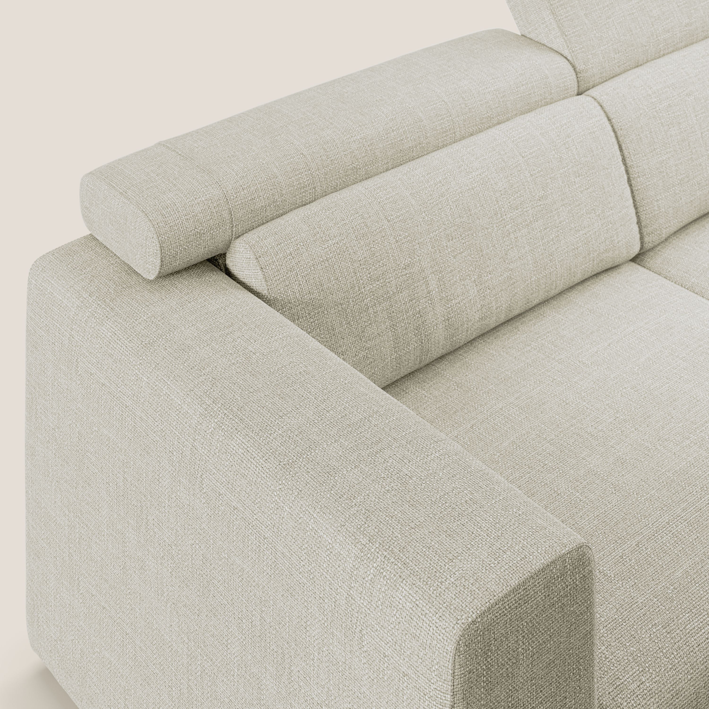 Vegas divano con poggiatesta reclinabili in morbido tessuto impermeabile T06 panna - divani.store