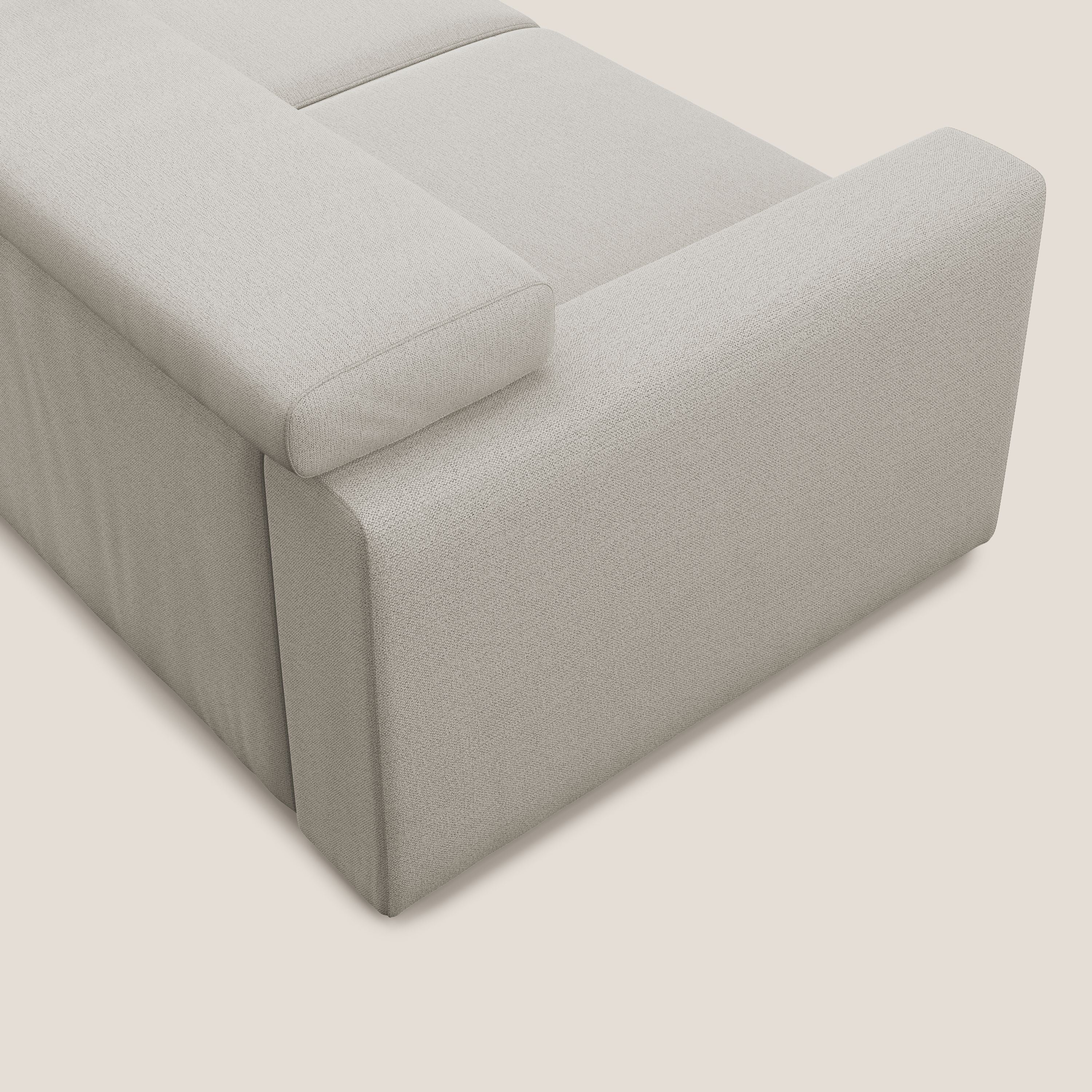 Dylan divano allungabile con pouf estraibile poggiapiedi in tessuto fiammato simil cotone impermeabile T19 panna - divani.store