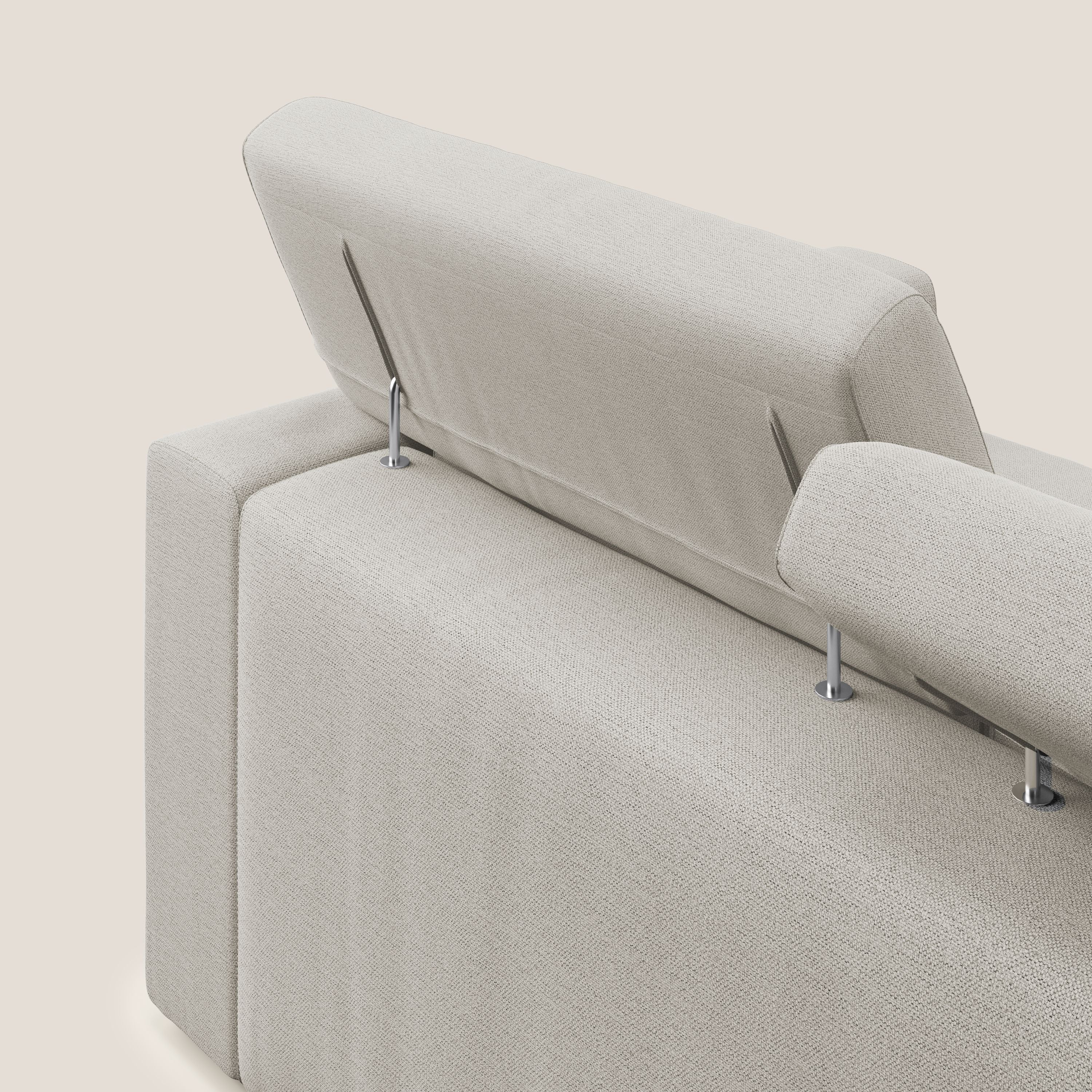 Dylan divano a 3 sedute con pouf estraibile poggiapiedi in tessuto fiammato simil cotone impermeabile T19 panna - divani.store