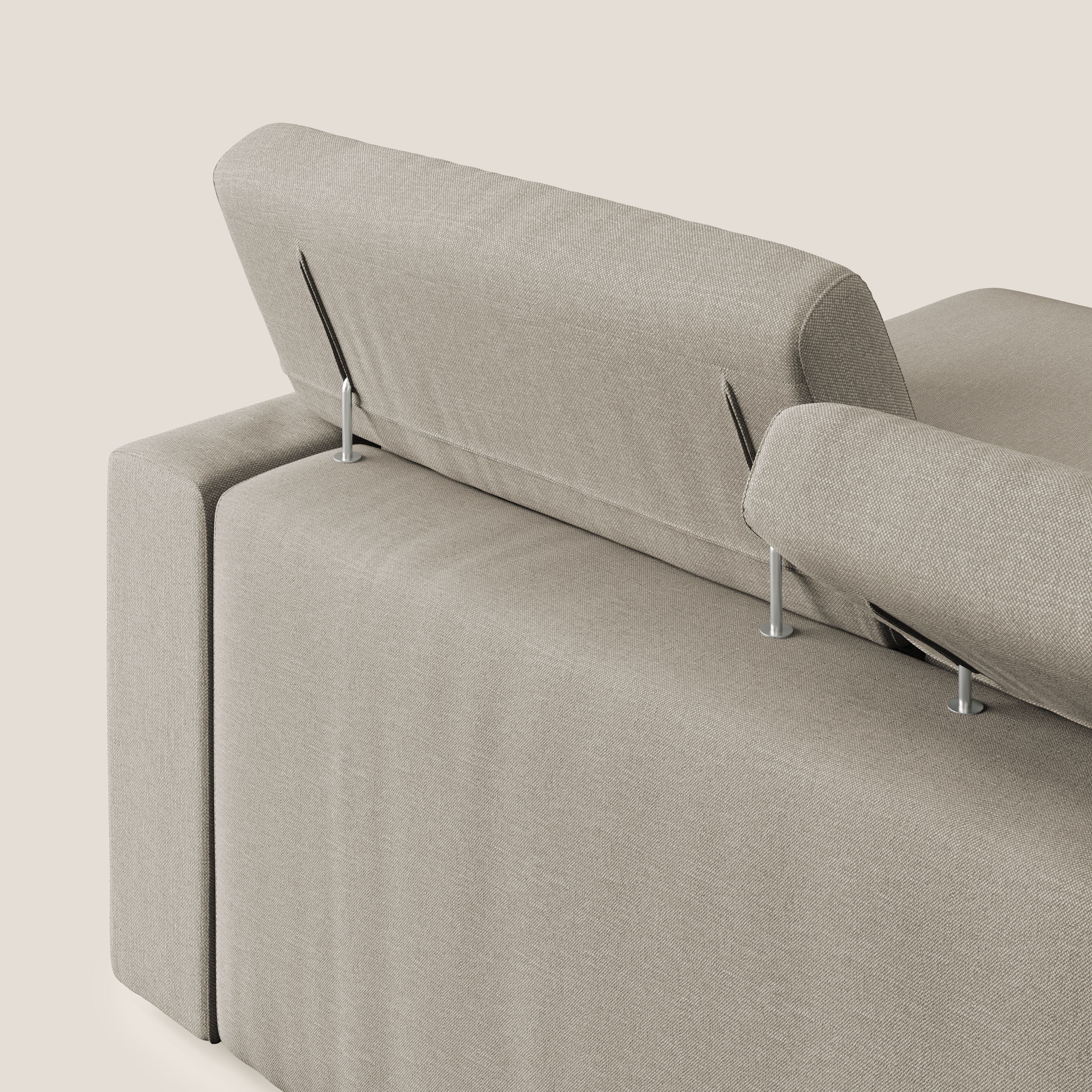 Dylan divano angolare con pouf estraibile poggiapiedi in tessuto simil cotone impermeabile T13 panna - divani.store