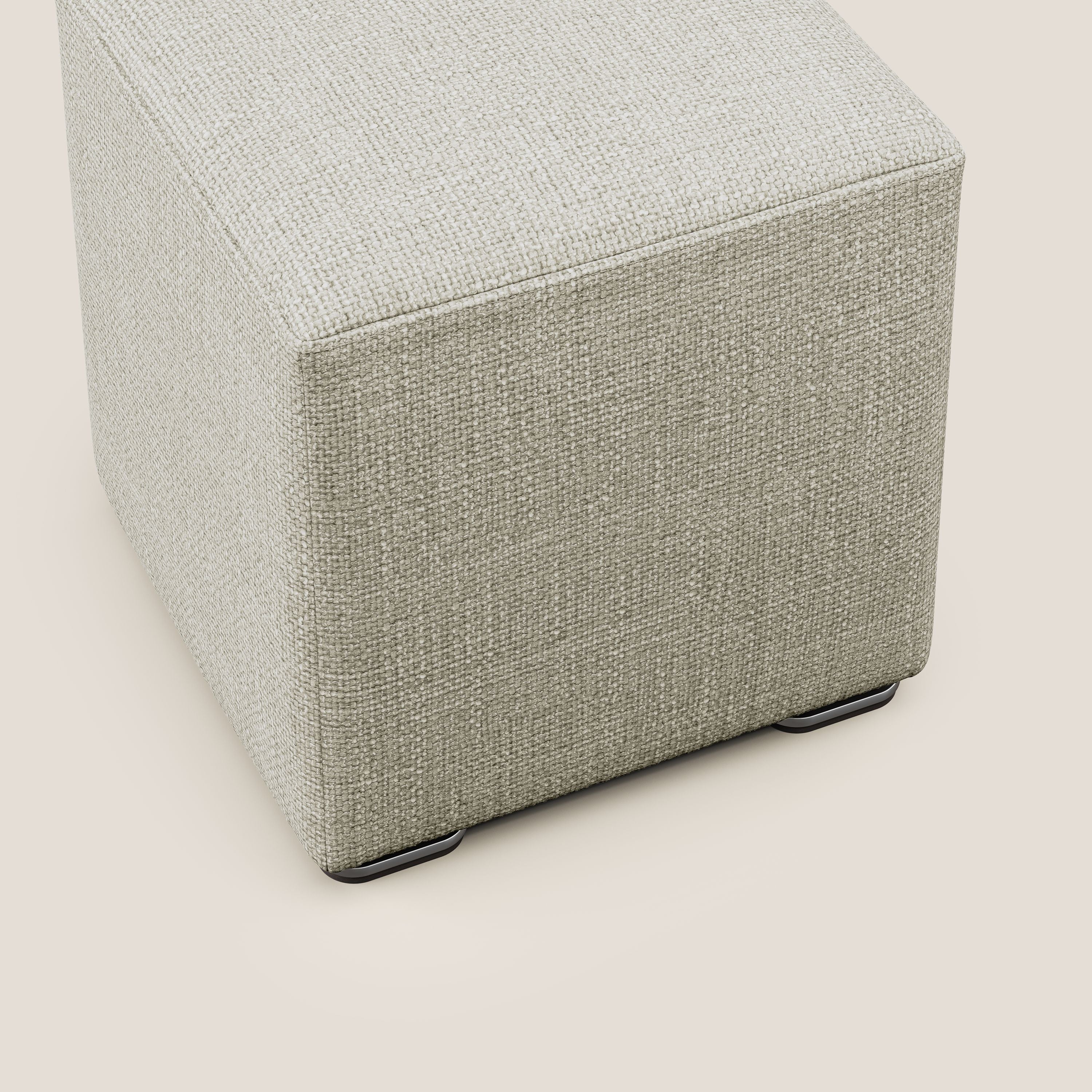 Cube pouf in morbido tessuto impermeabile ad intreccio melangiato T06 panna - divani.store
