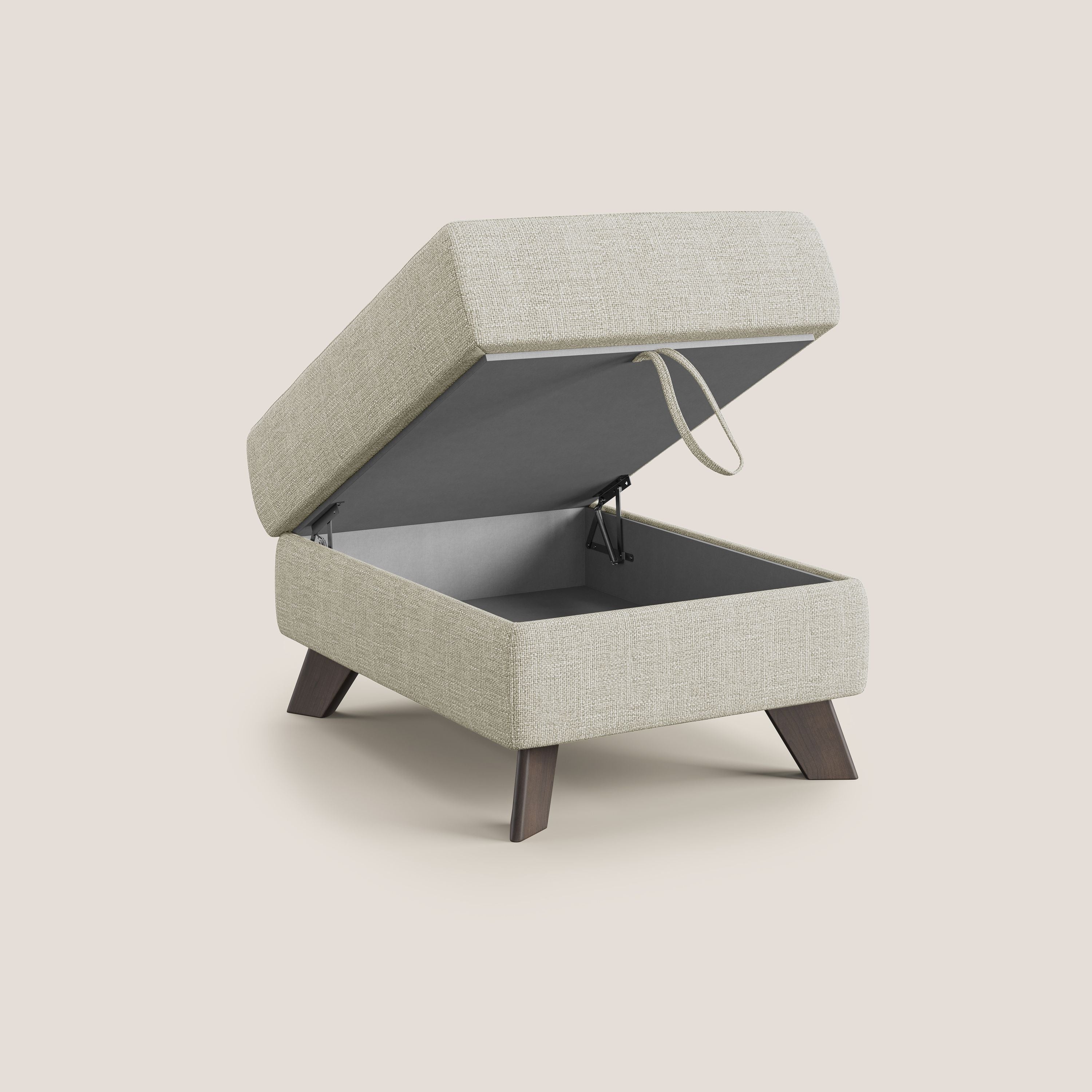 Moon Pouf contenitore e piedini alti in tessuto morbido ad intreccio soft-touch impermeabile T06 panna - divani.store