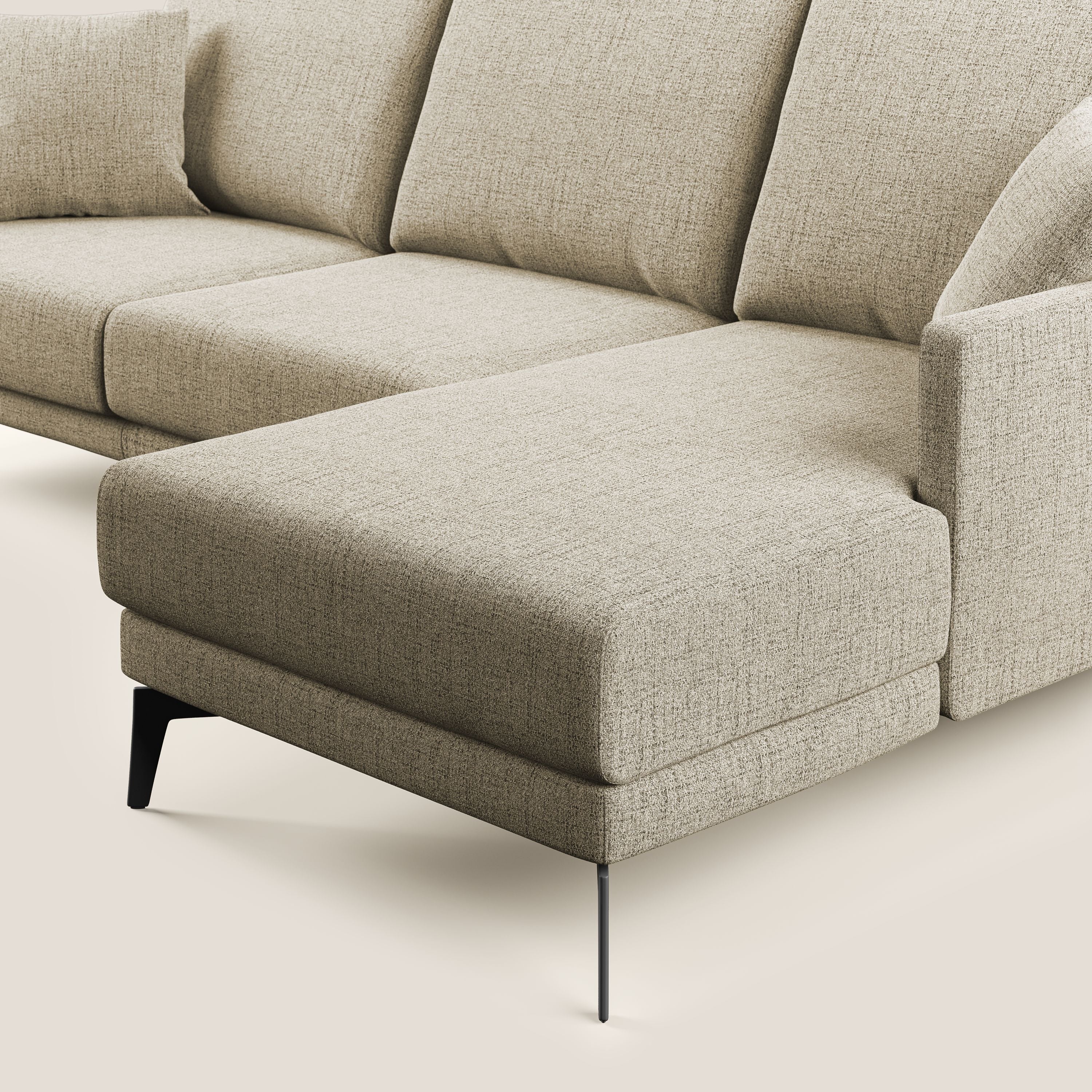 Saturno divano angolare moderno in tessuto morbido impermeabile T03 beige - divani.store