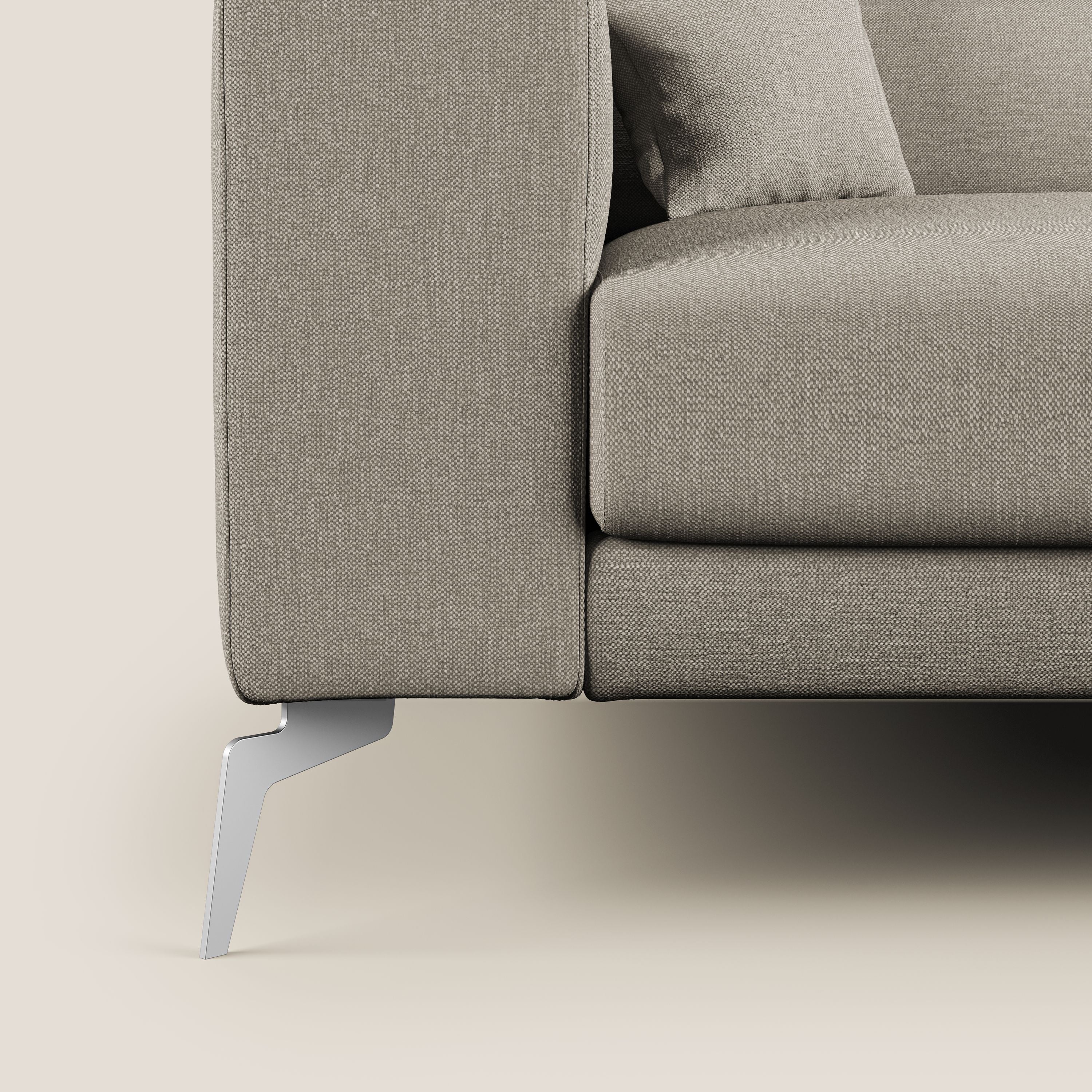 Blade Divano moderno angolare con poggiatesta reclinabili in tessuto impermeabile simil-cotone T13 panna - divani.store