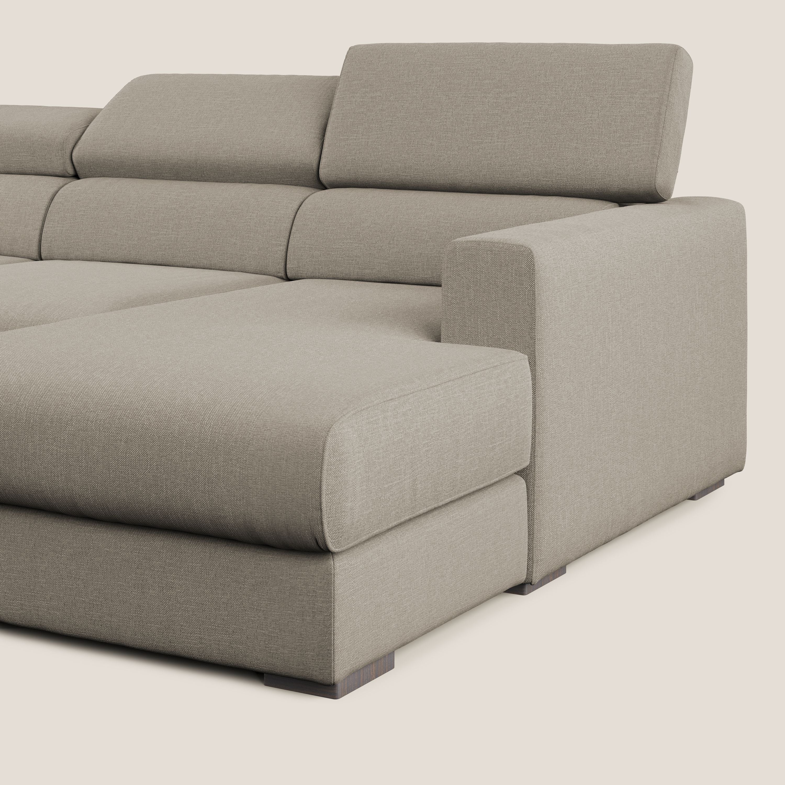 Dylan divano angolare con pouf estraibile poggiapiedi in tessuto simil cotone impermeabile T13 panna - divani.store