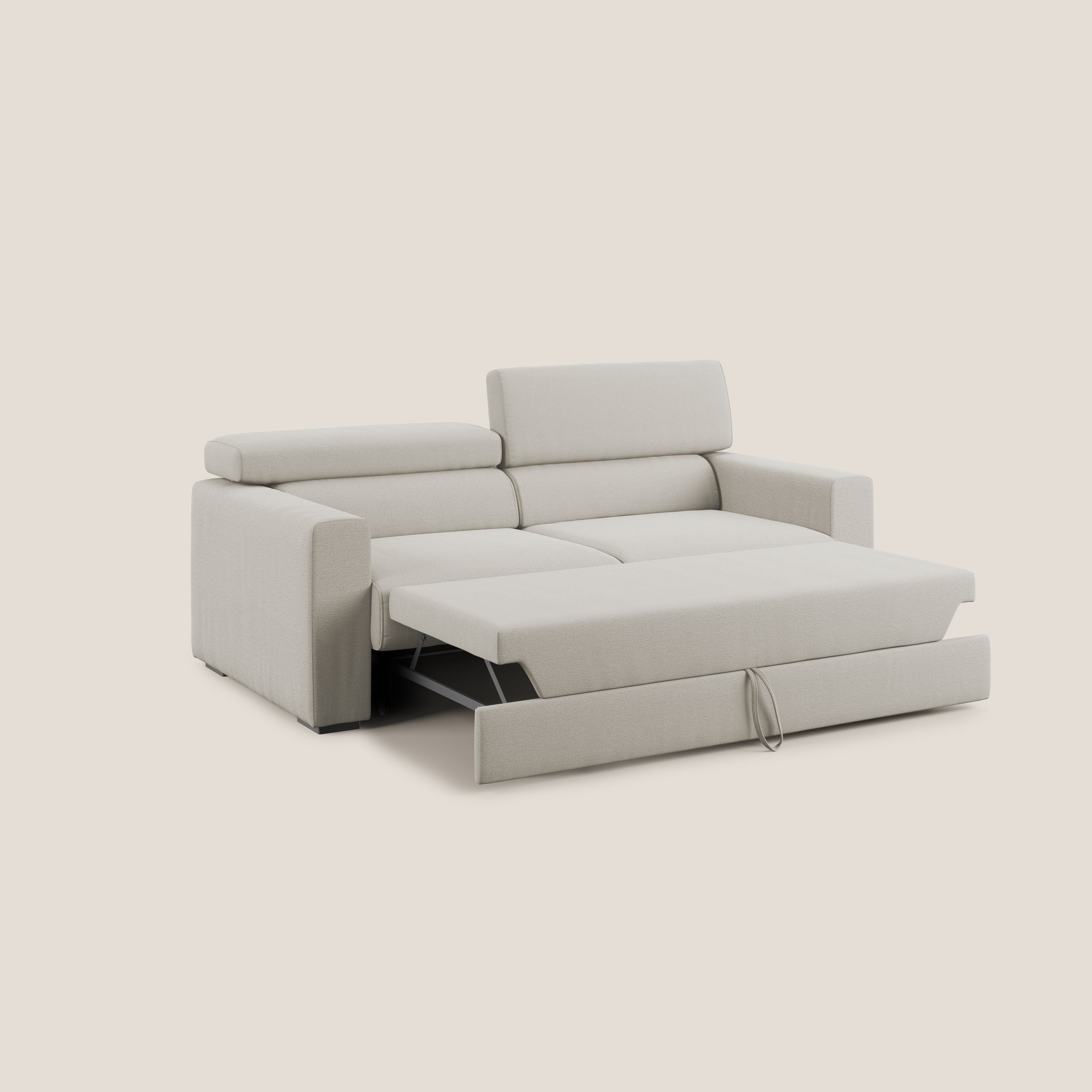 Dylan divano allungabile con pouf estraibile poggiapiedi in tessuto fiammato simil cotone impermeabile T19 panna - divani.store