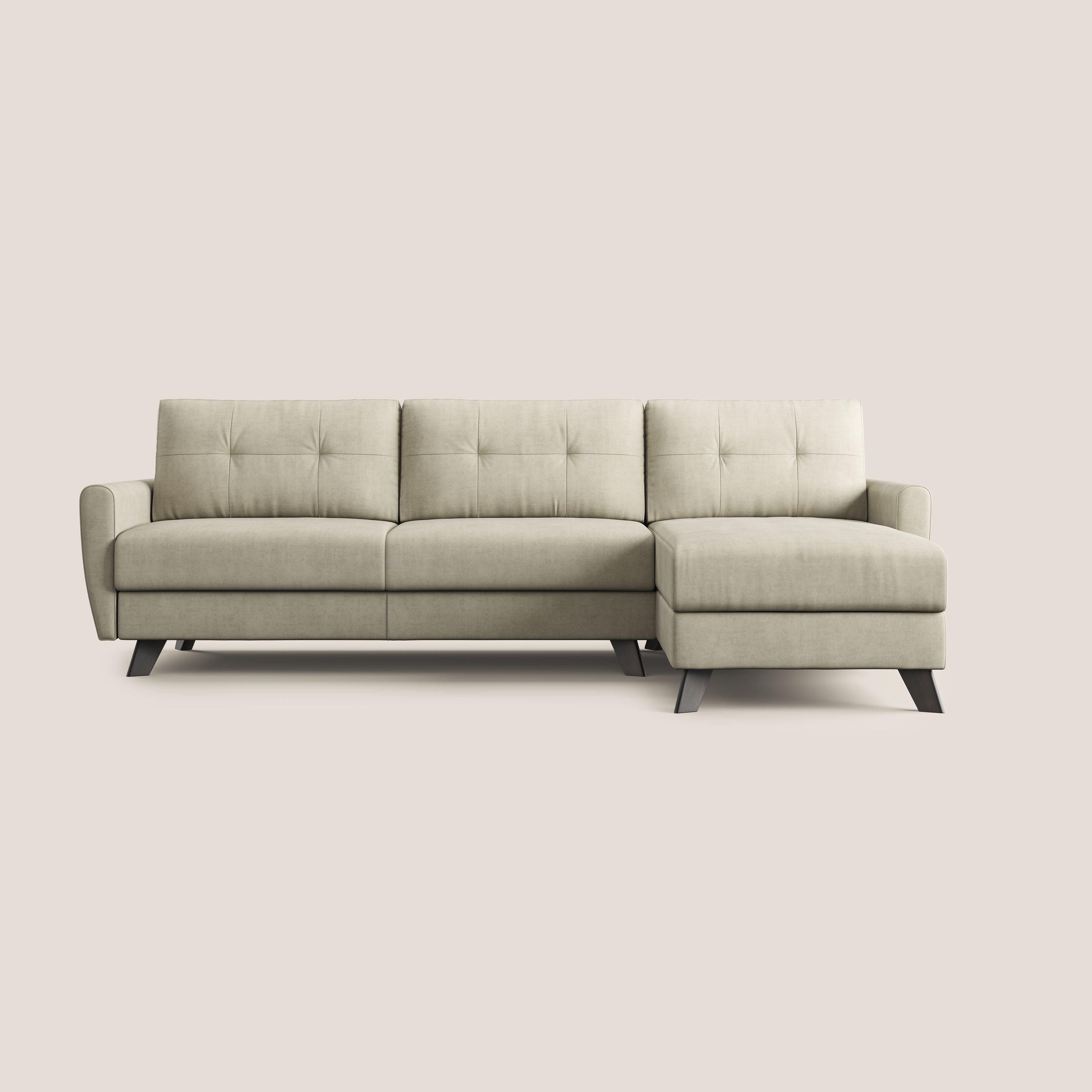 Callisto Divano letto angolare con penisola in tessuto morbido impermeabile T02 panna - divani.store
