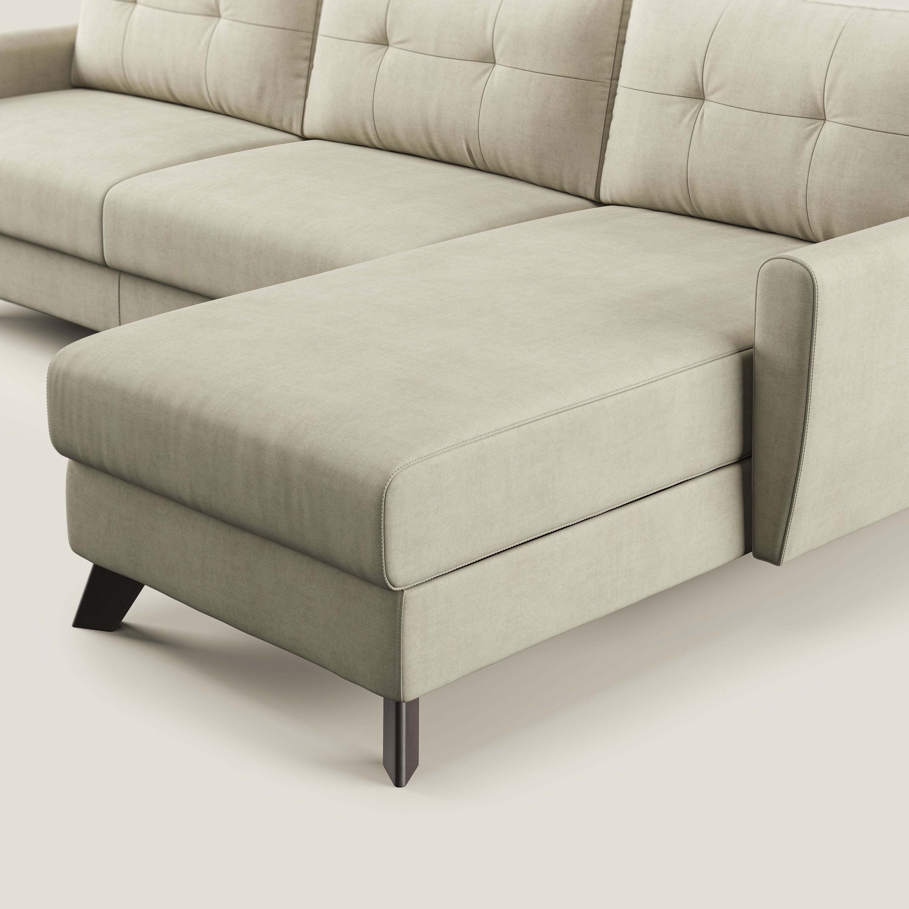 Callisto Divano letto angolare con penisola in tessuto morbido impermeabile T02 panna - divani.store