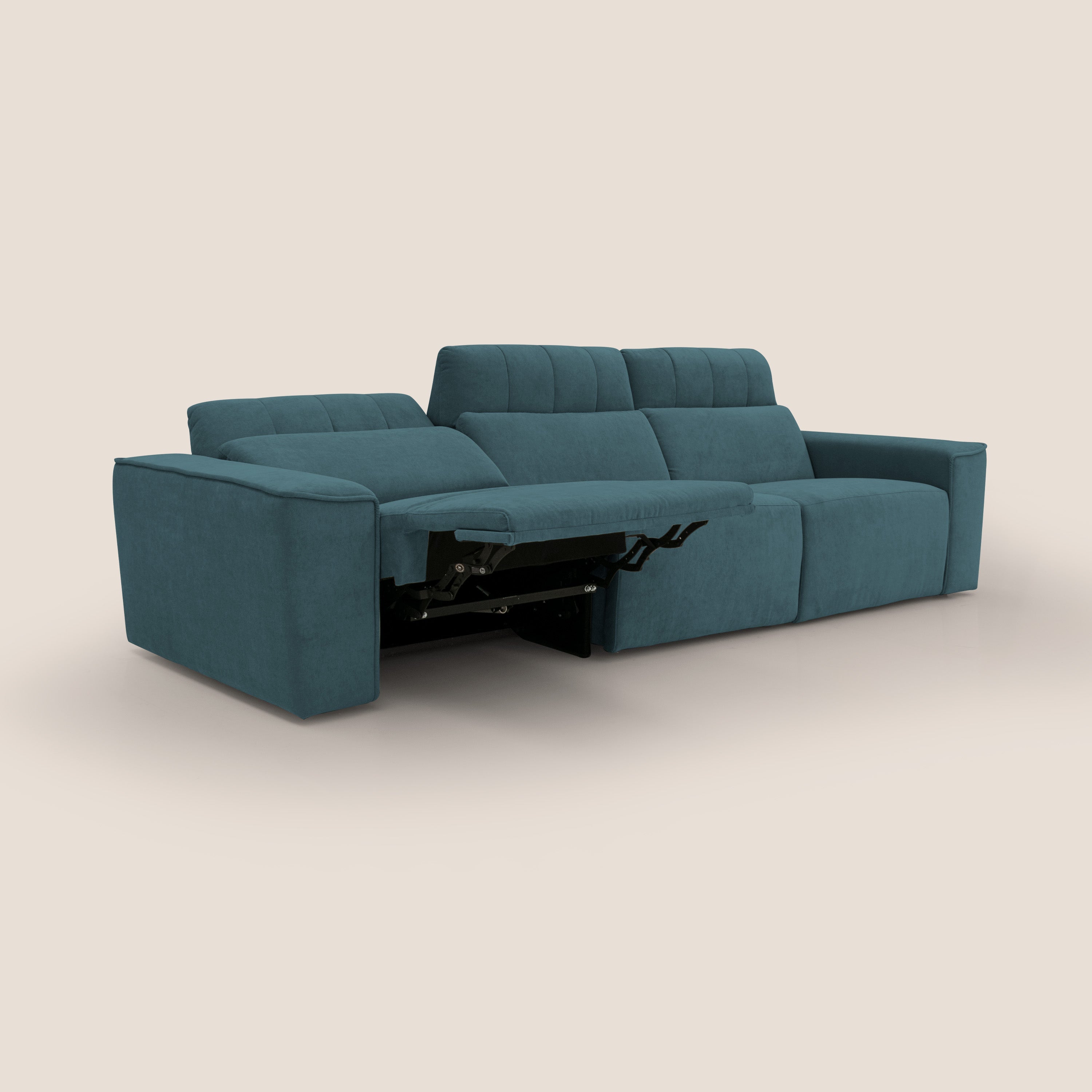 Clark Divano modulare 3 sedute con opzione relax elettrico in tessuto smacchiabile impermeabile T17 petrolio - divani.store