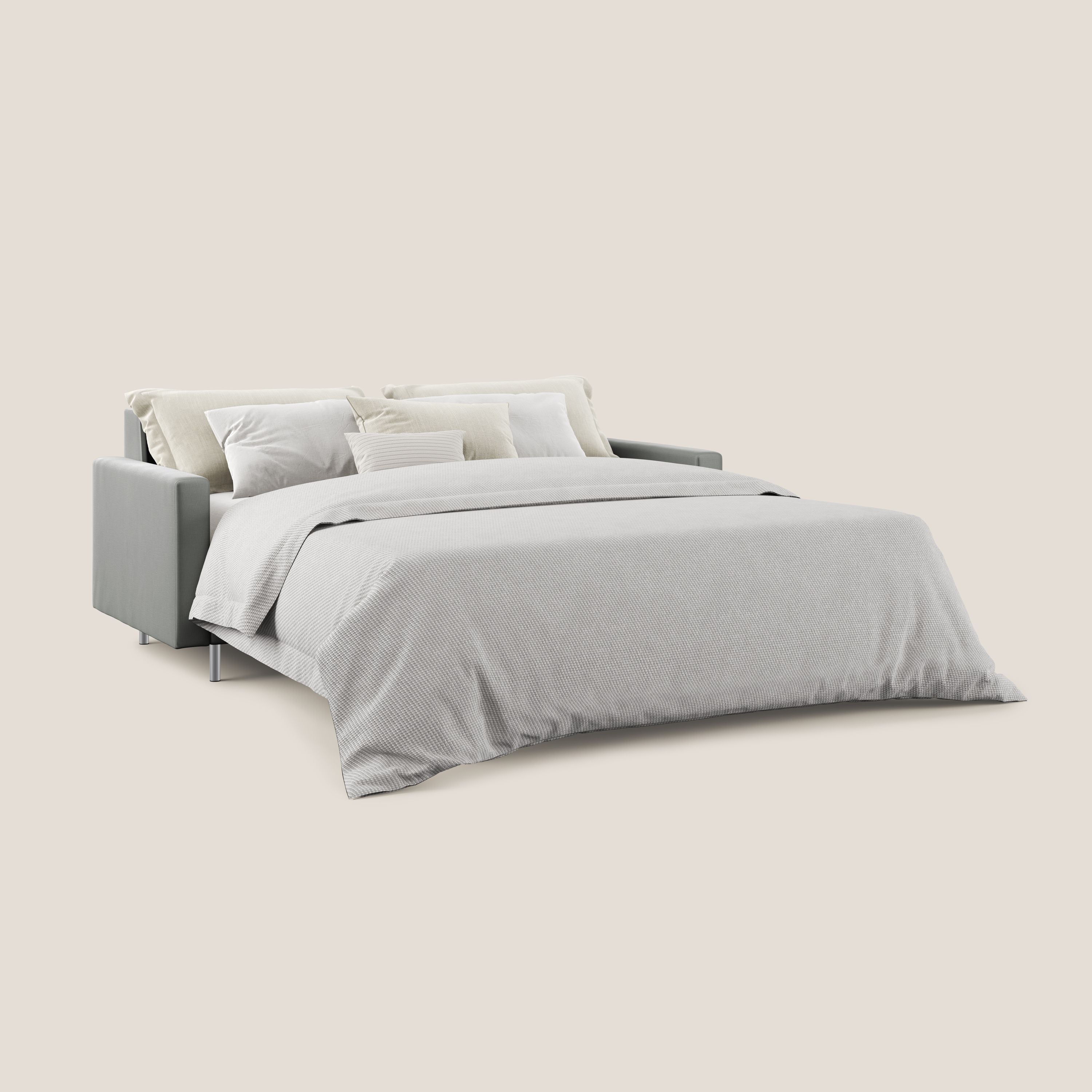 Andromeda divano letto matrimoniale in velluto morbido impermeabile T01 grigio chiaro - divani.store