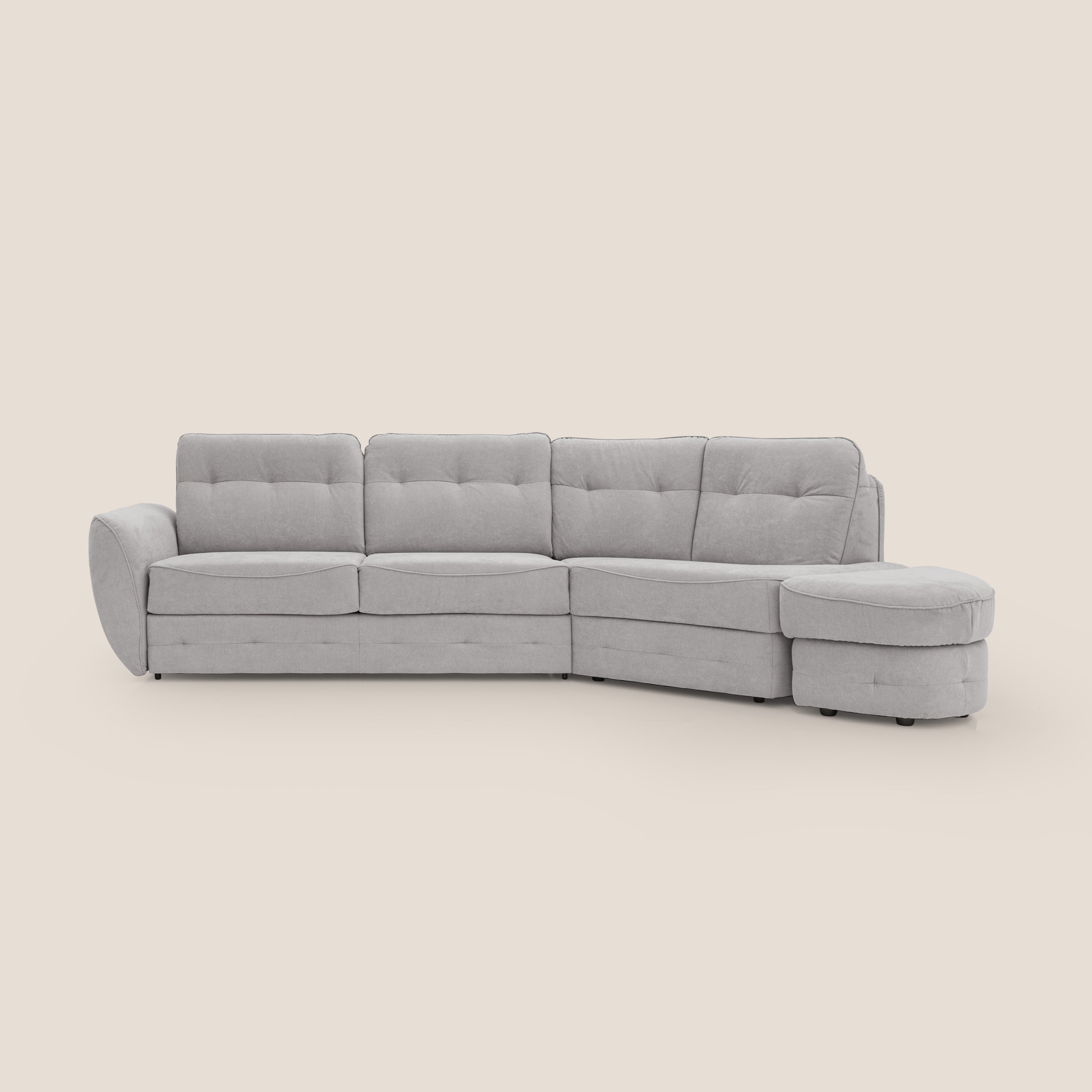 Zeus divano letto angolare con materasso H18 cm pouf mobile in tessuto impermeabile T02 grigio chiaro - divani.store
