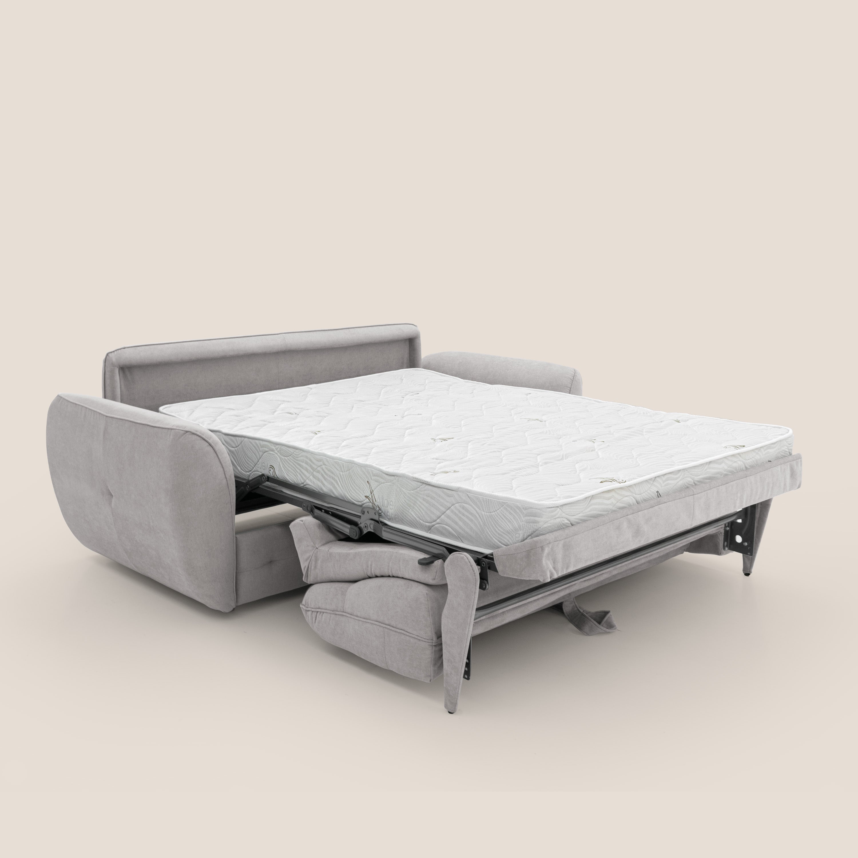 Zeus Divano letto scandinavo con schienale alto in tessuto impermeabile T02 grigio chiaro - divani.store