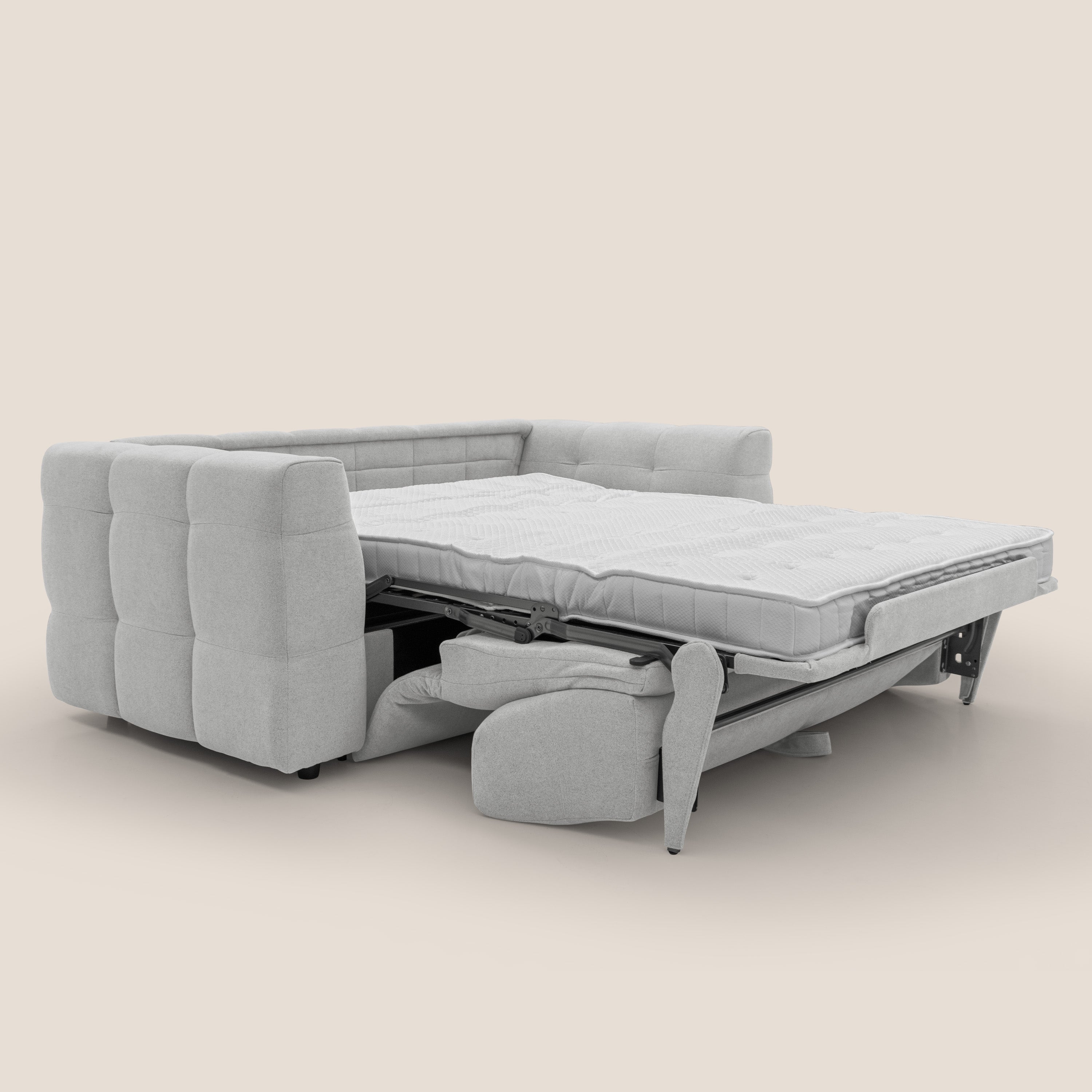 Tender Divano letto matrimoniale dal design innovativo in tessuto bouclet impermeabile T07 grigio - divani.store