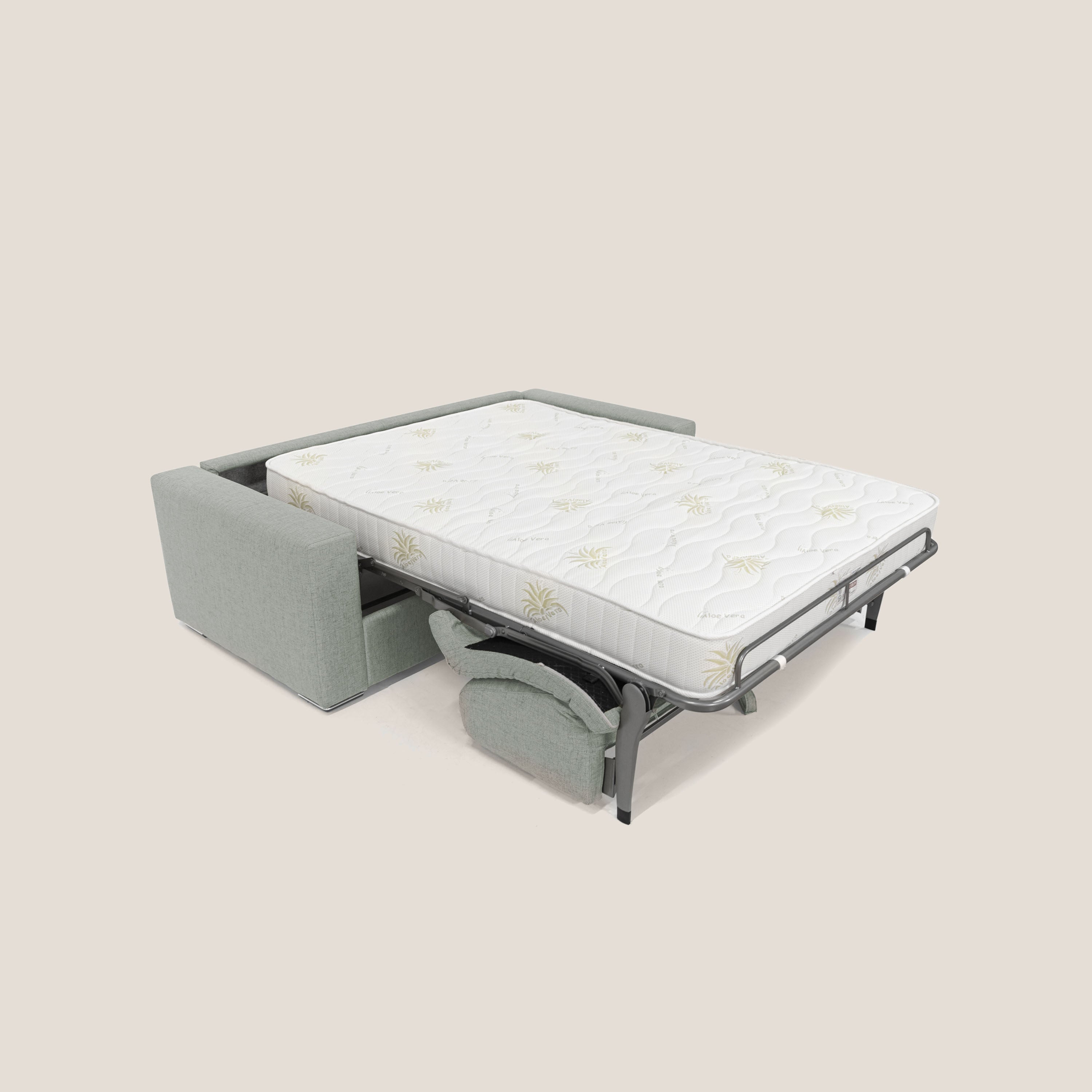 Nixon Divano letto matrimoniale con materasso 20 cm in tessuto impermeabile T03 grigio chiaro - divani.store