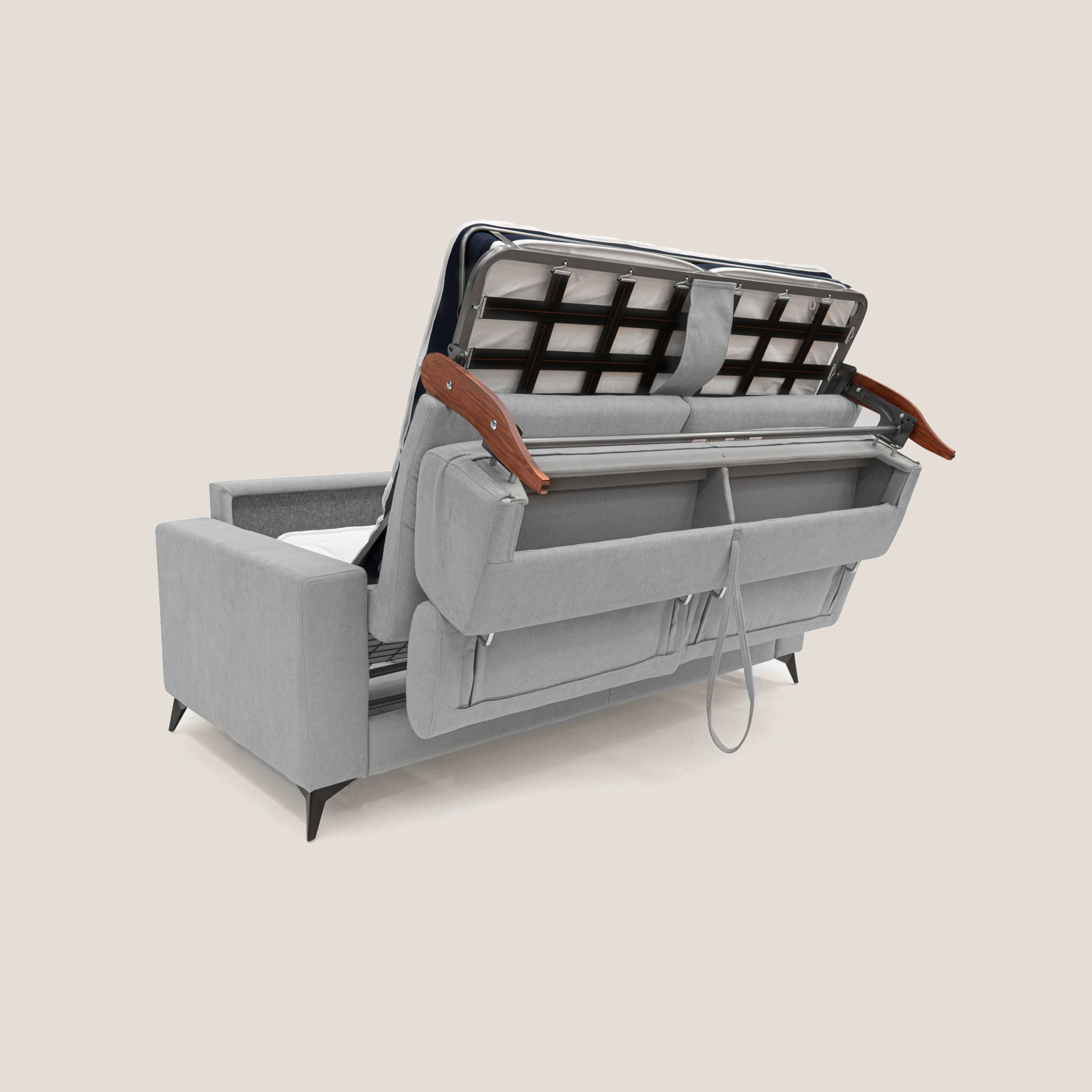 Pegaso divano letto con poggiatesta reclinabili e rivestimento T02 grigio chiaro - divani.store