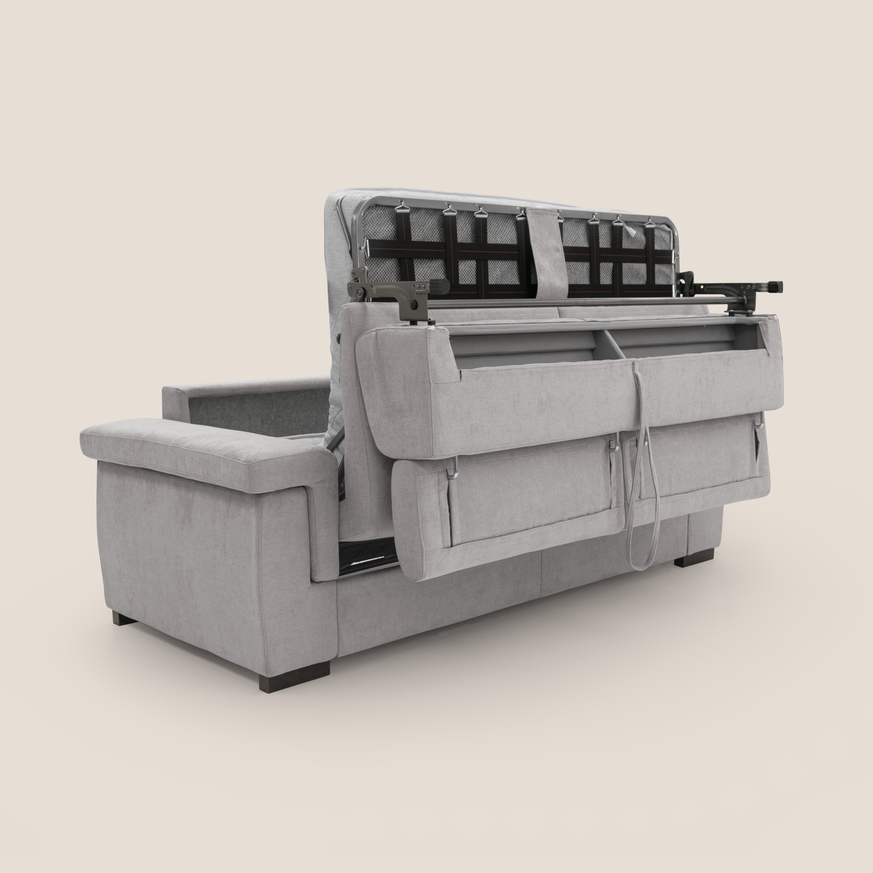 Bjorn divano letto sfoderabile con materasso H18 cm e poggiatesta reclinabili in tessuto impermeabile T02 grigio chiaro - divani.store