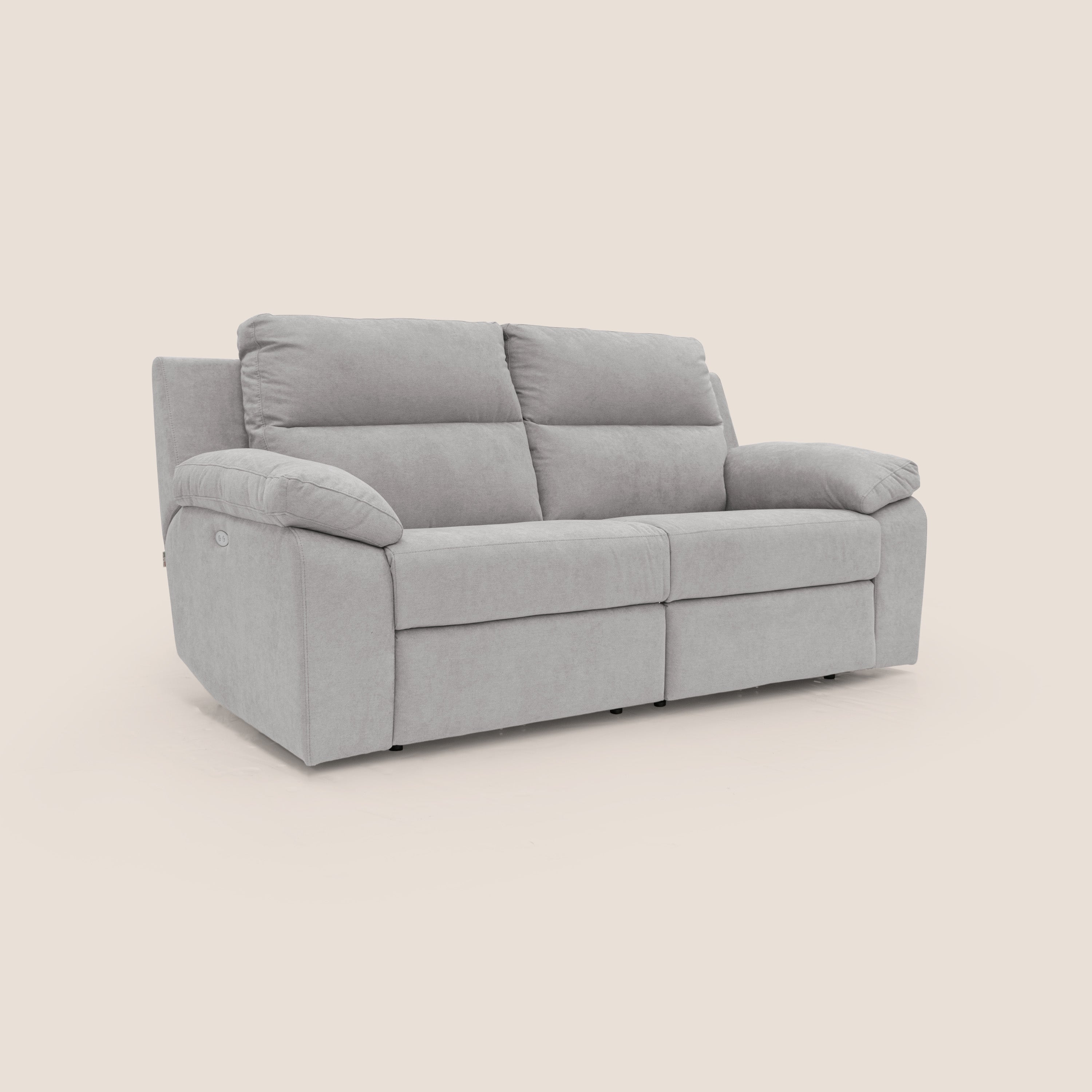 Romeo Divano relax con recliner elettrico in morbido tessuto impermeabile T02 grigio chiaro - divani.store