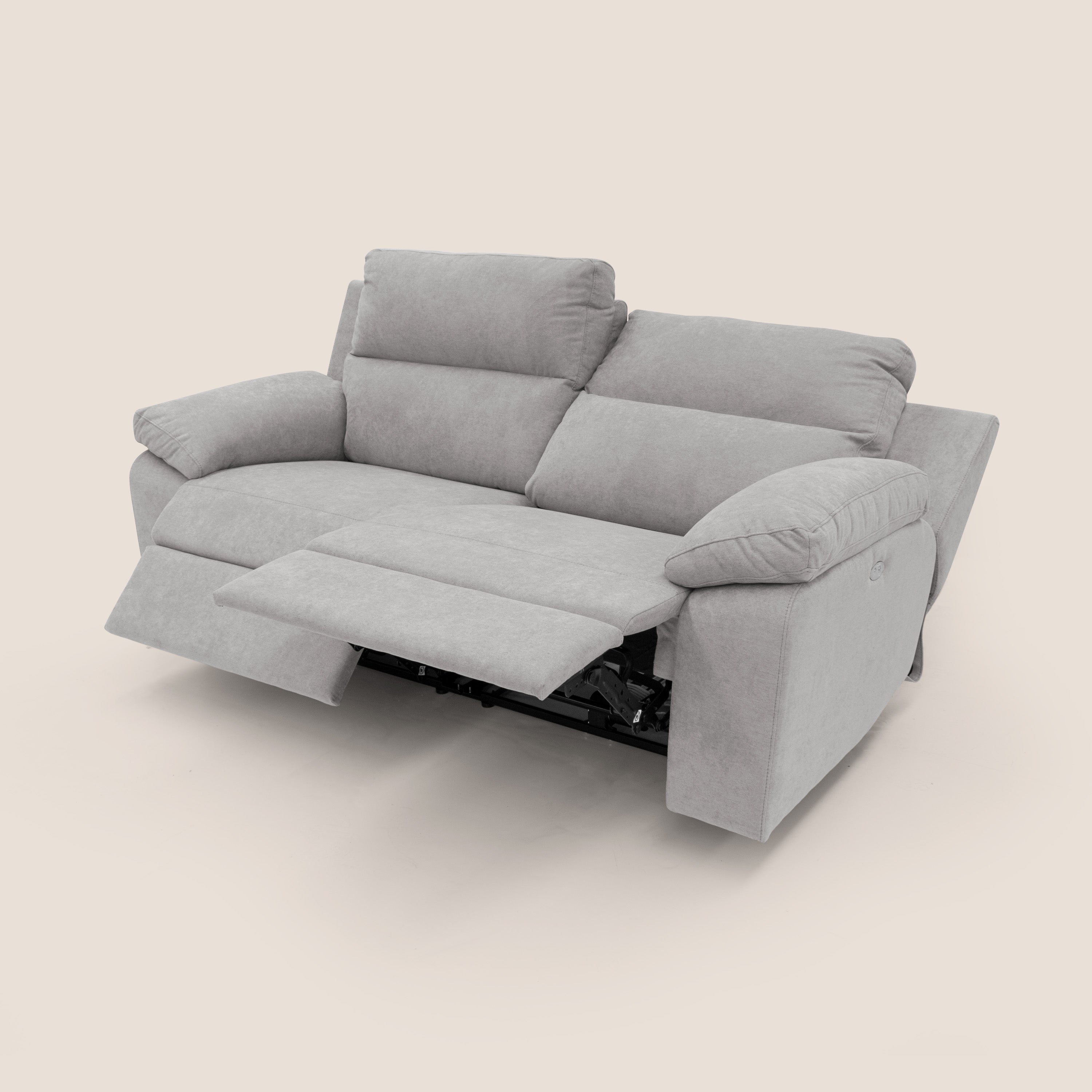 Romeo Divano relax con recliner elettrico in morbido tessuto impermeabile T02 grigio chiaro - divani.store