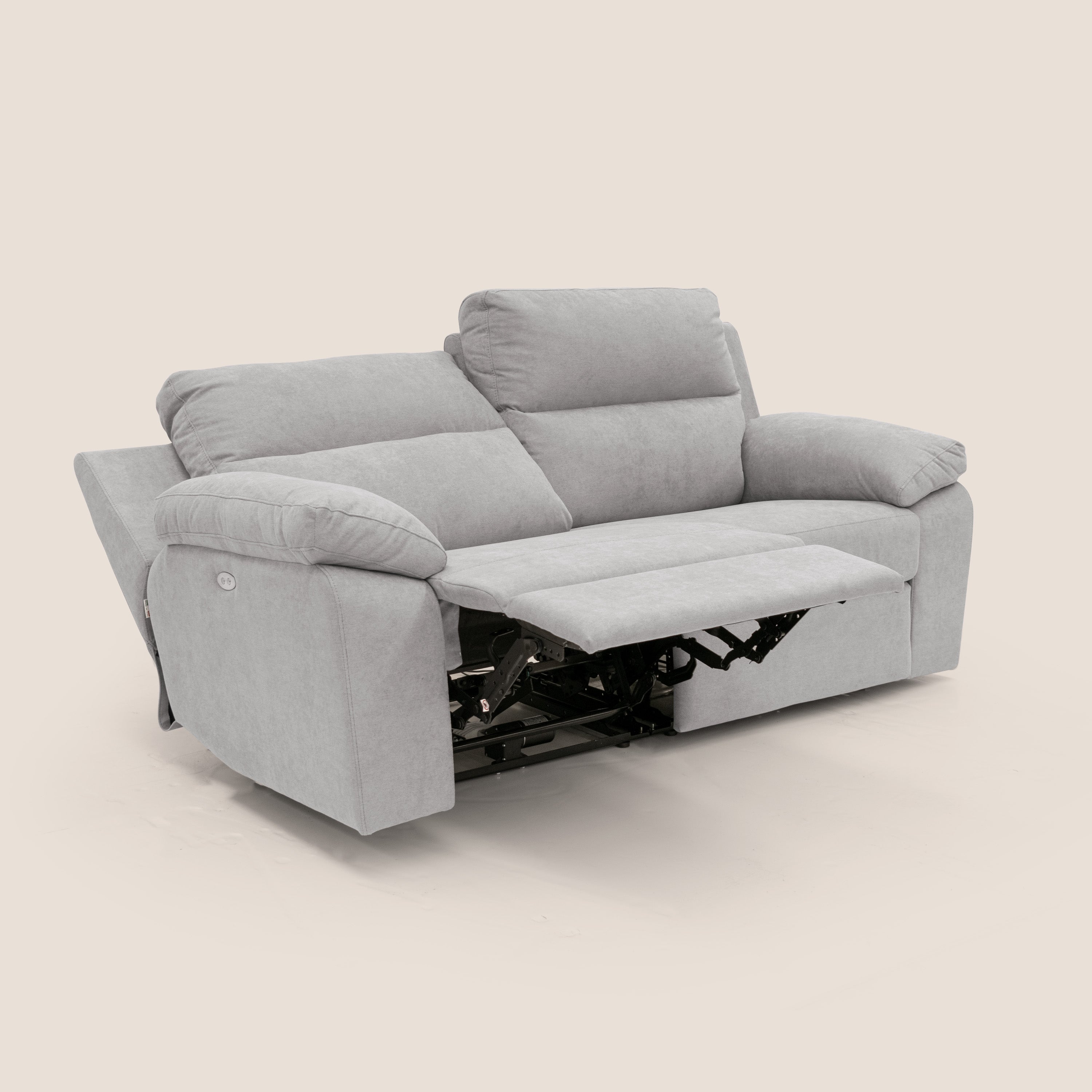Romeo Divano relax con recliner elettrico in morbido tessuto impermeabile T02 grigio chiaro - divani.store