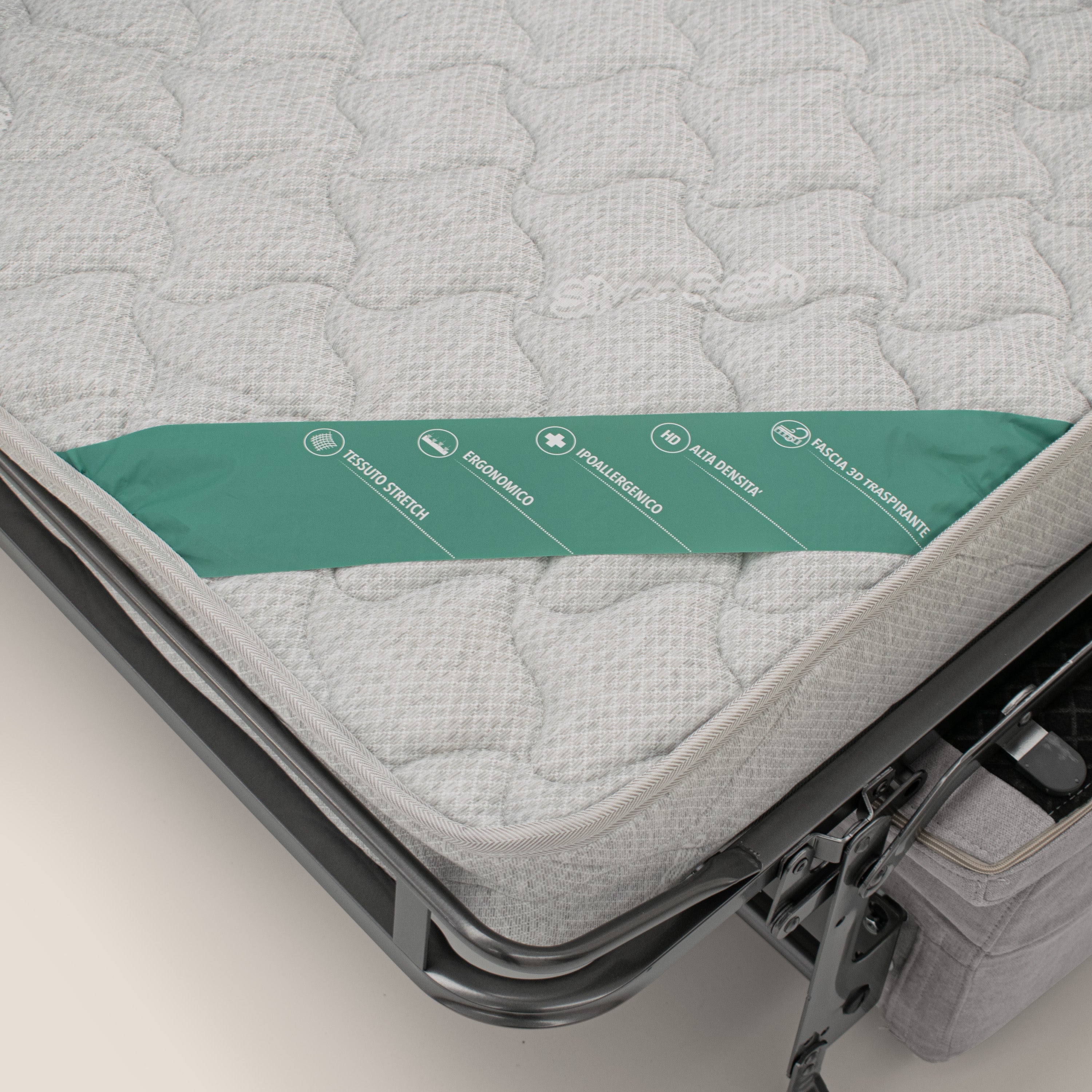 Bjorn divano letto sfoderabile con materasso H18 cm e poggiatesta reclinabili in tessuto impermeabile T02 grigio chiaro - divani.store