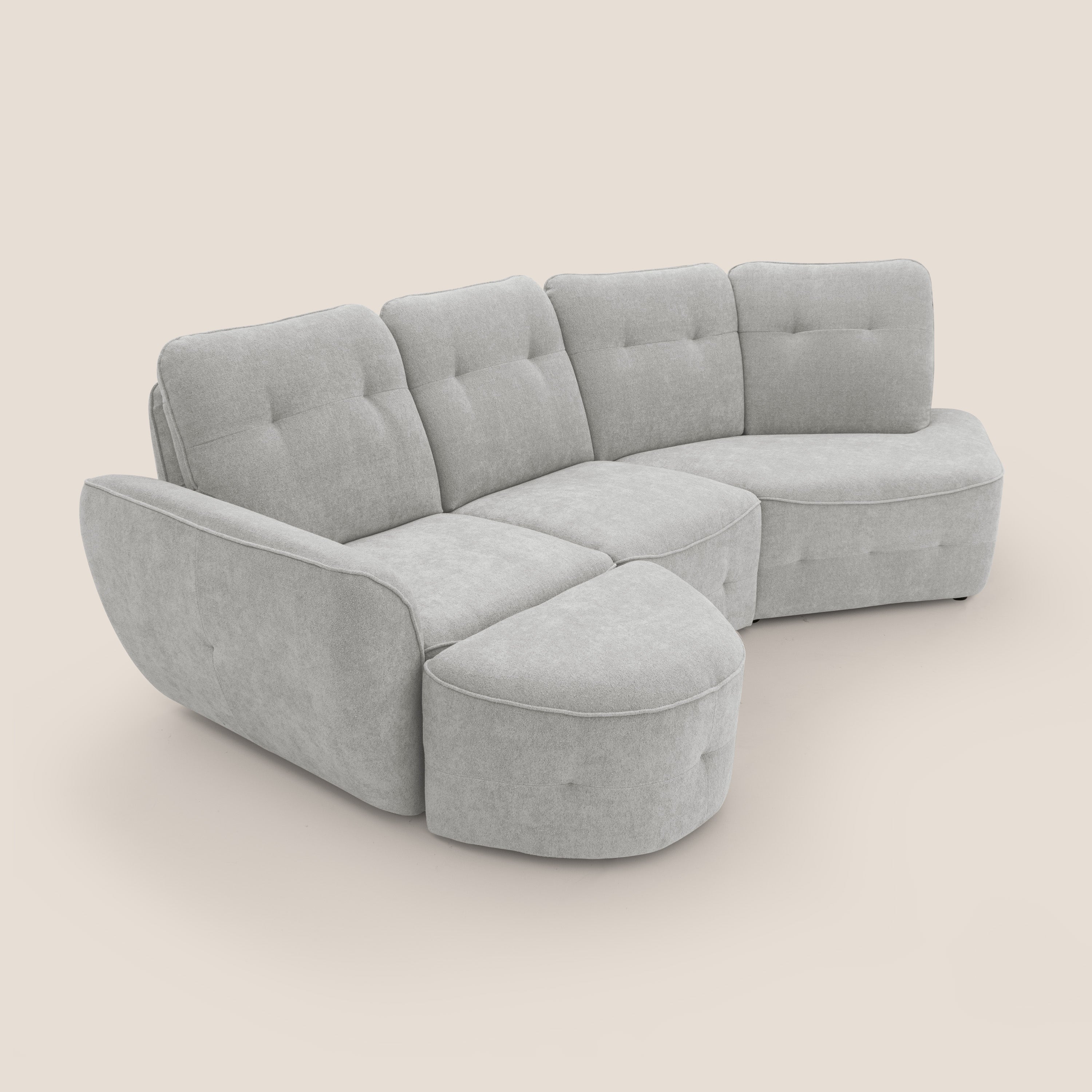 Cerbero divano angolare con pouf mobile in morbido bouclé impermeabile T07 grigio - divani.store