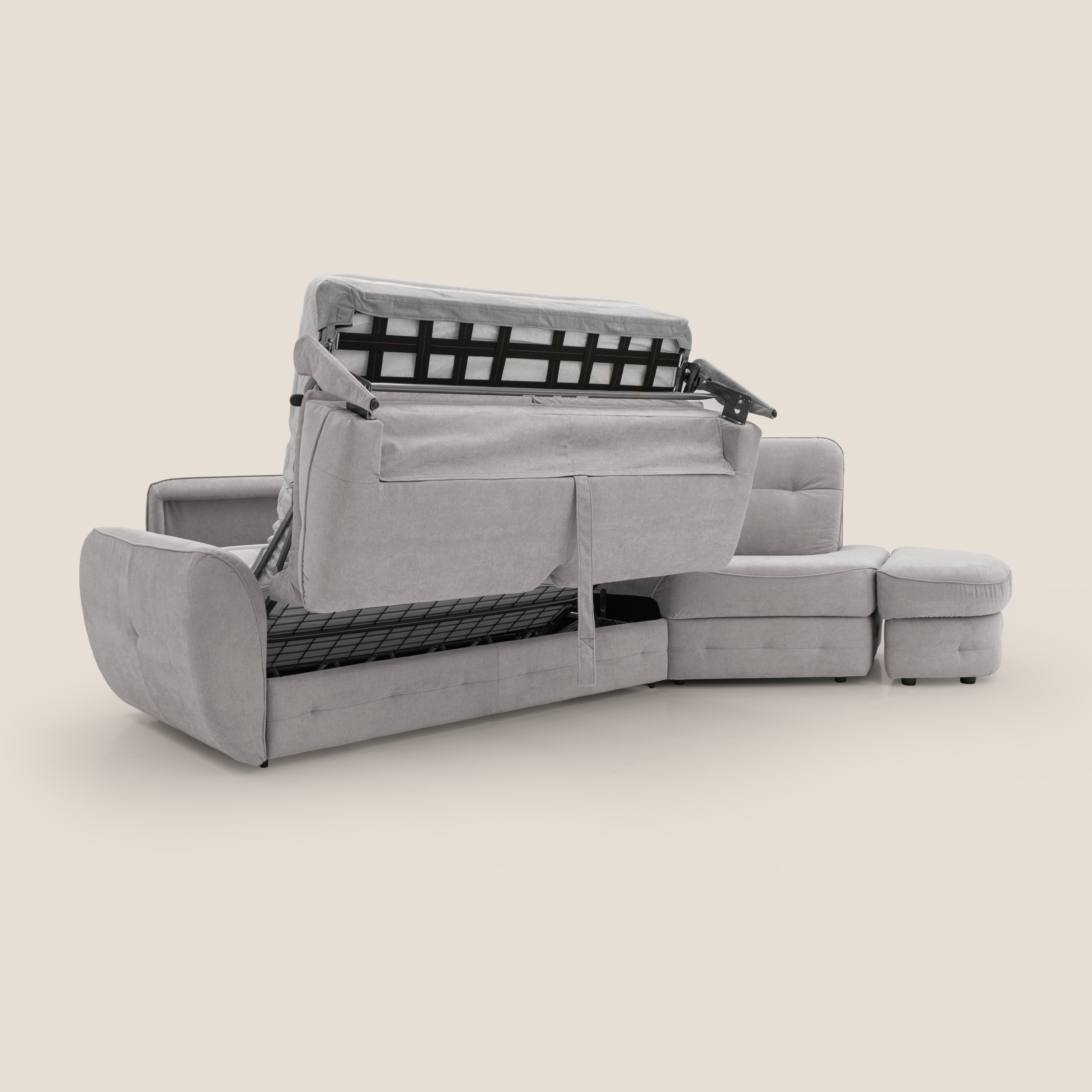 Zeus divano letto angolare con materasso H18 cm pouf mobile in tessuto impermeabile T02 - divani.store