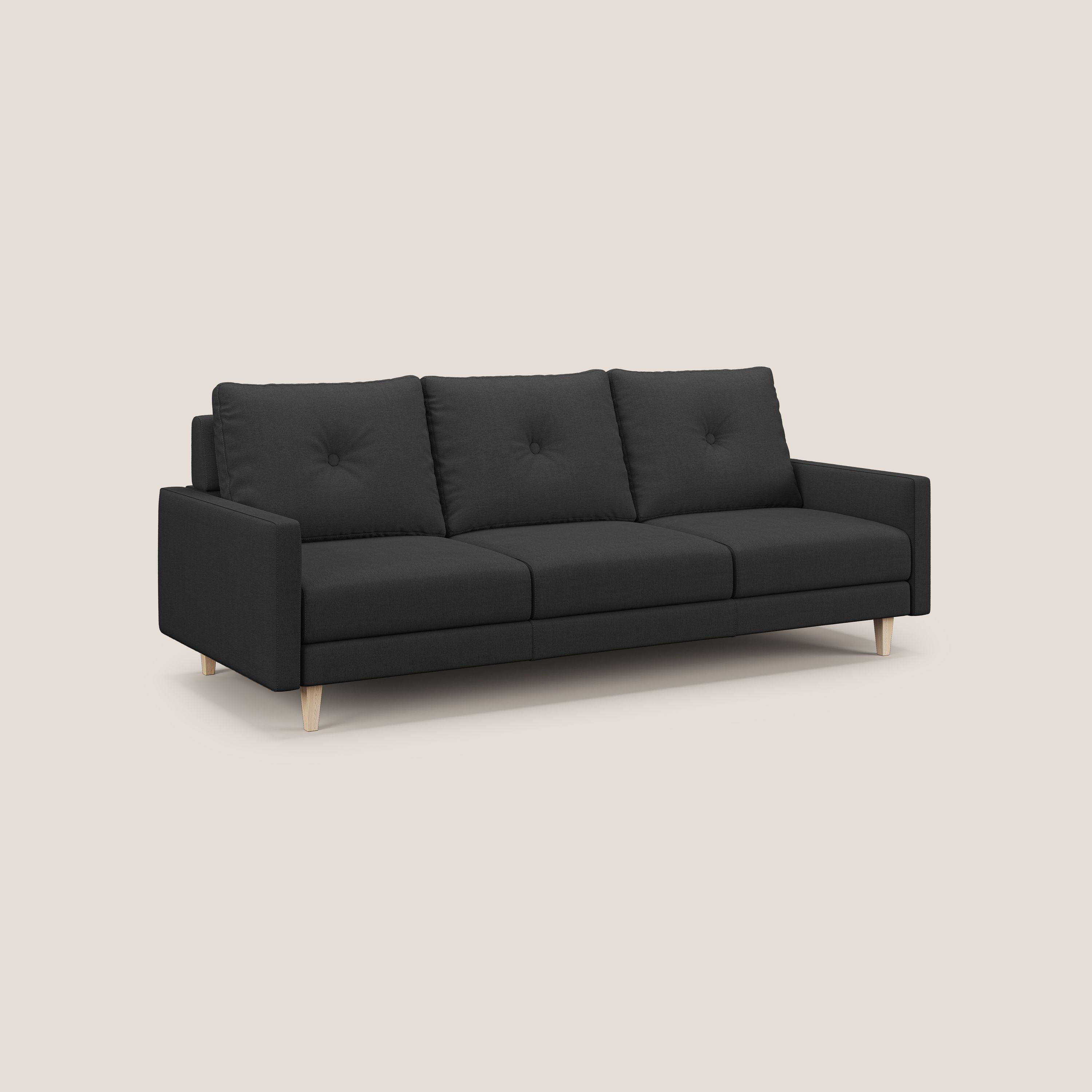 Matisse divano a 3 sedute allungabili e schienali in piuma d'oca in tessuto smacchiabile T17 antracite - divani.store