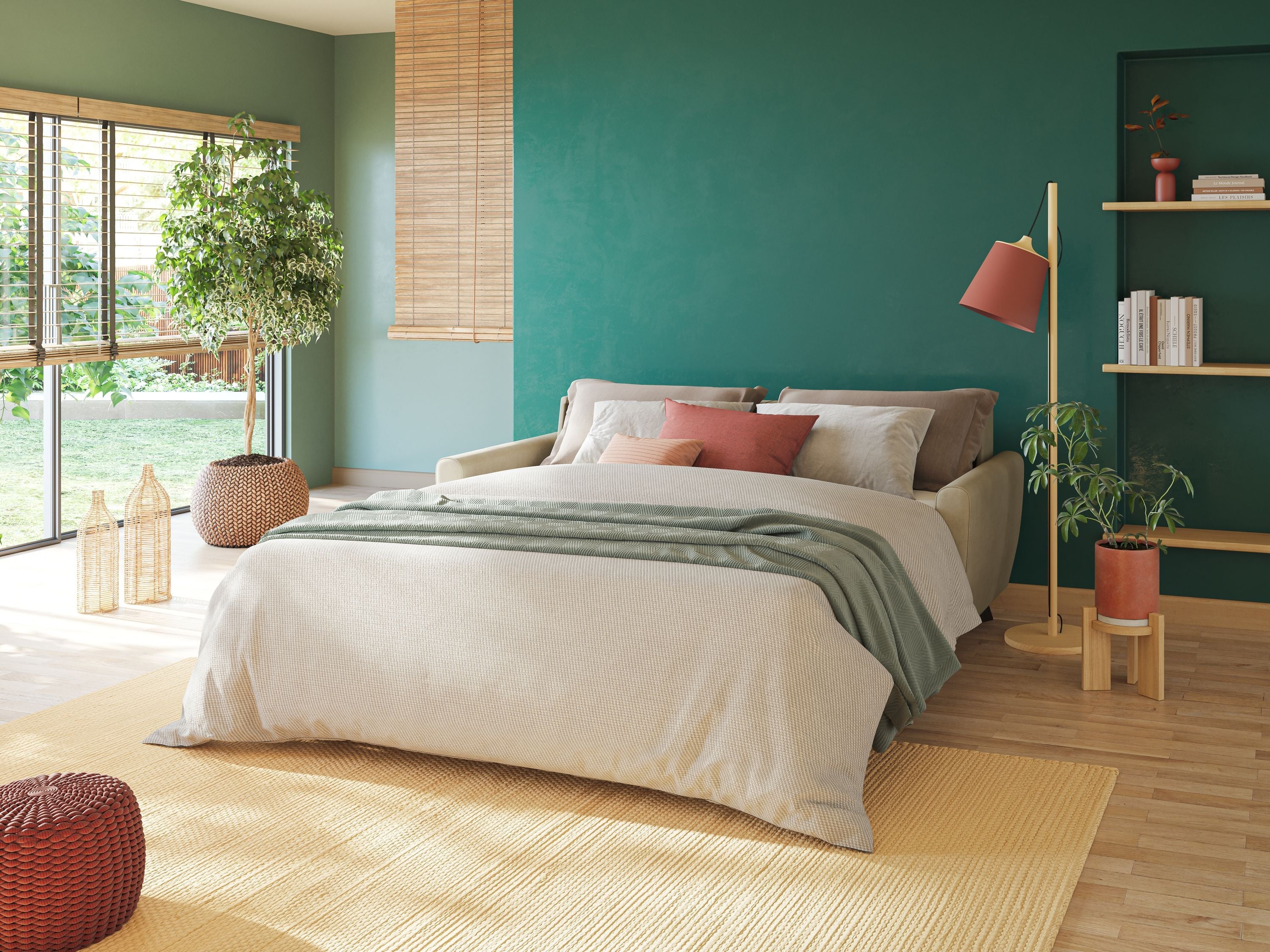 Callisto Divano letto matrimoniale in tessuto morbido impermeabile T02 grigio chiaro - divani.store