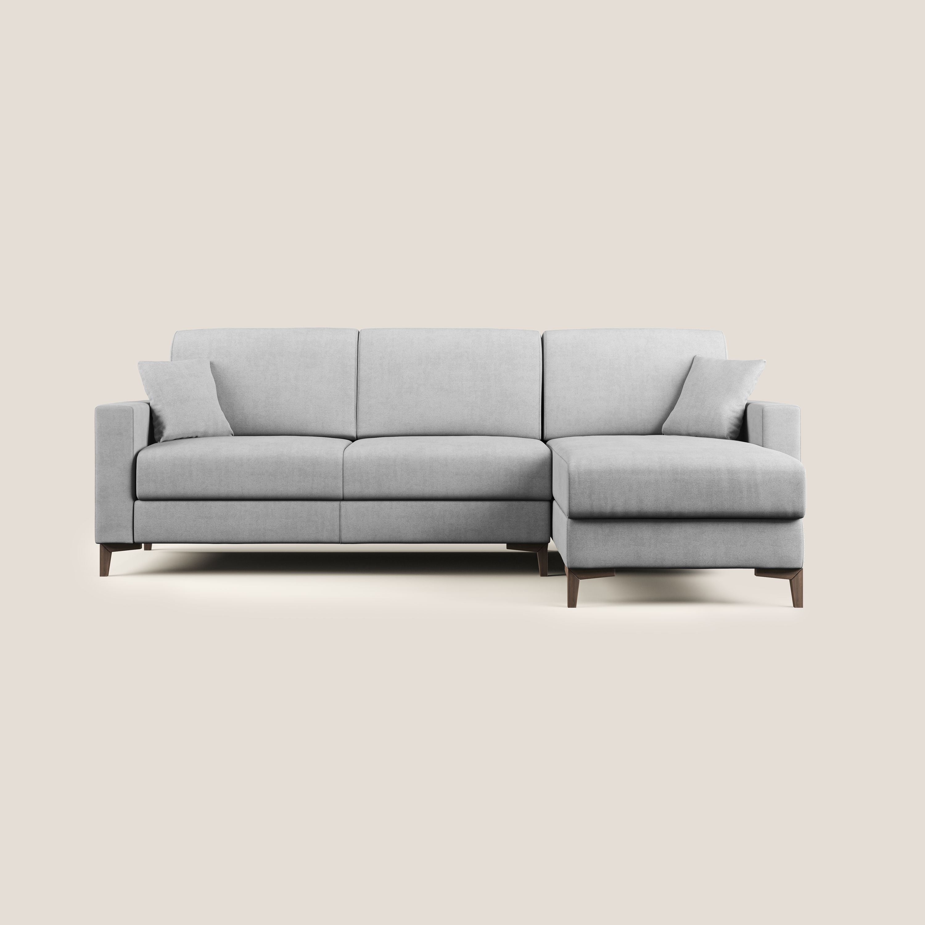 Kafka divano letto angolare in morbido tessuto impermeabile T02 grigio chiaro - divani.store