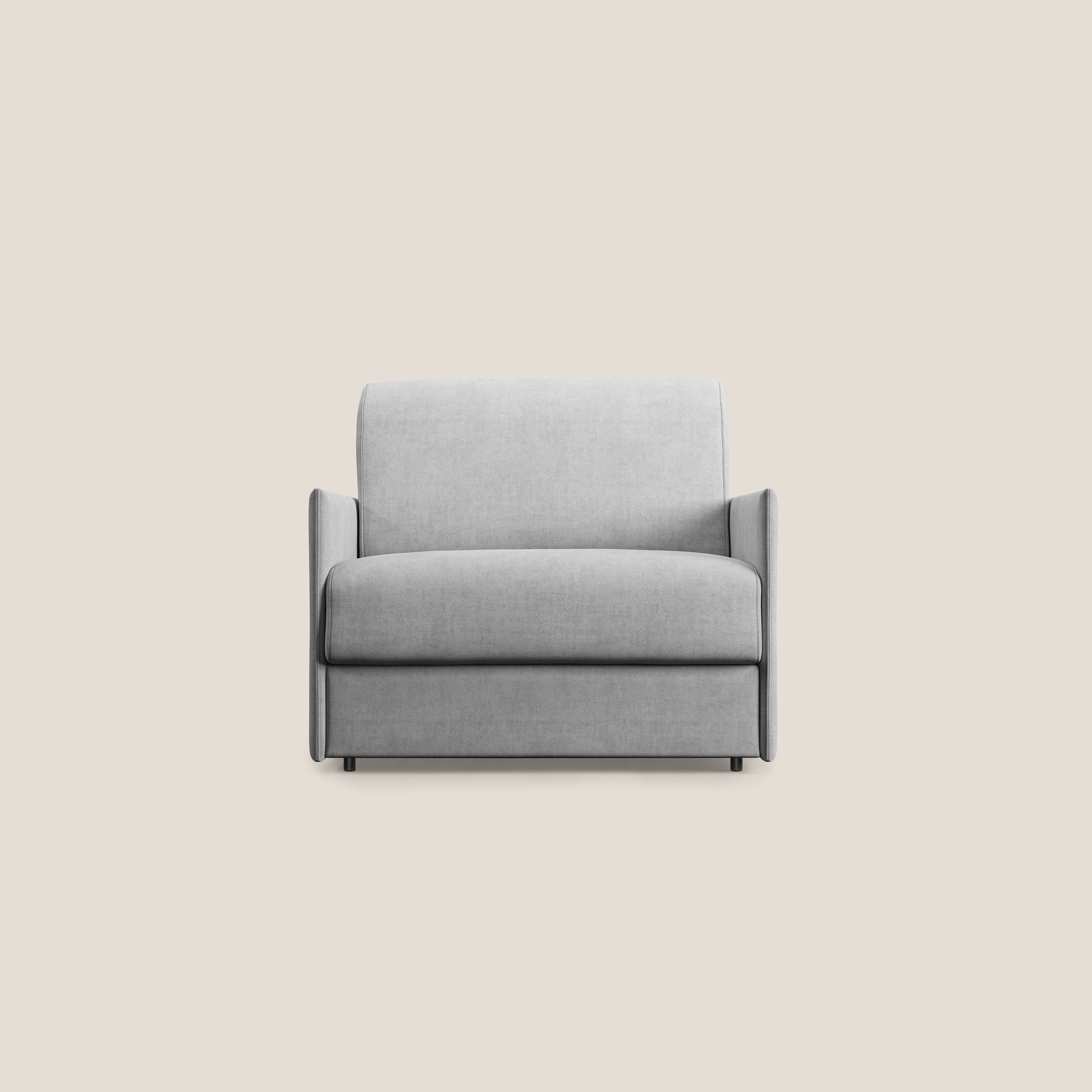 Evans poltrona letto in morbido tessuto impermeabile T02 grigio chiaro - divani.store