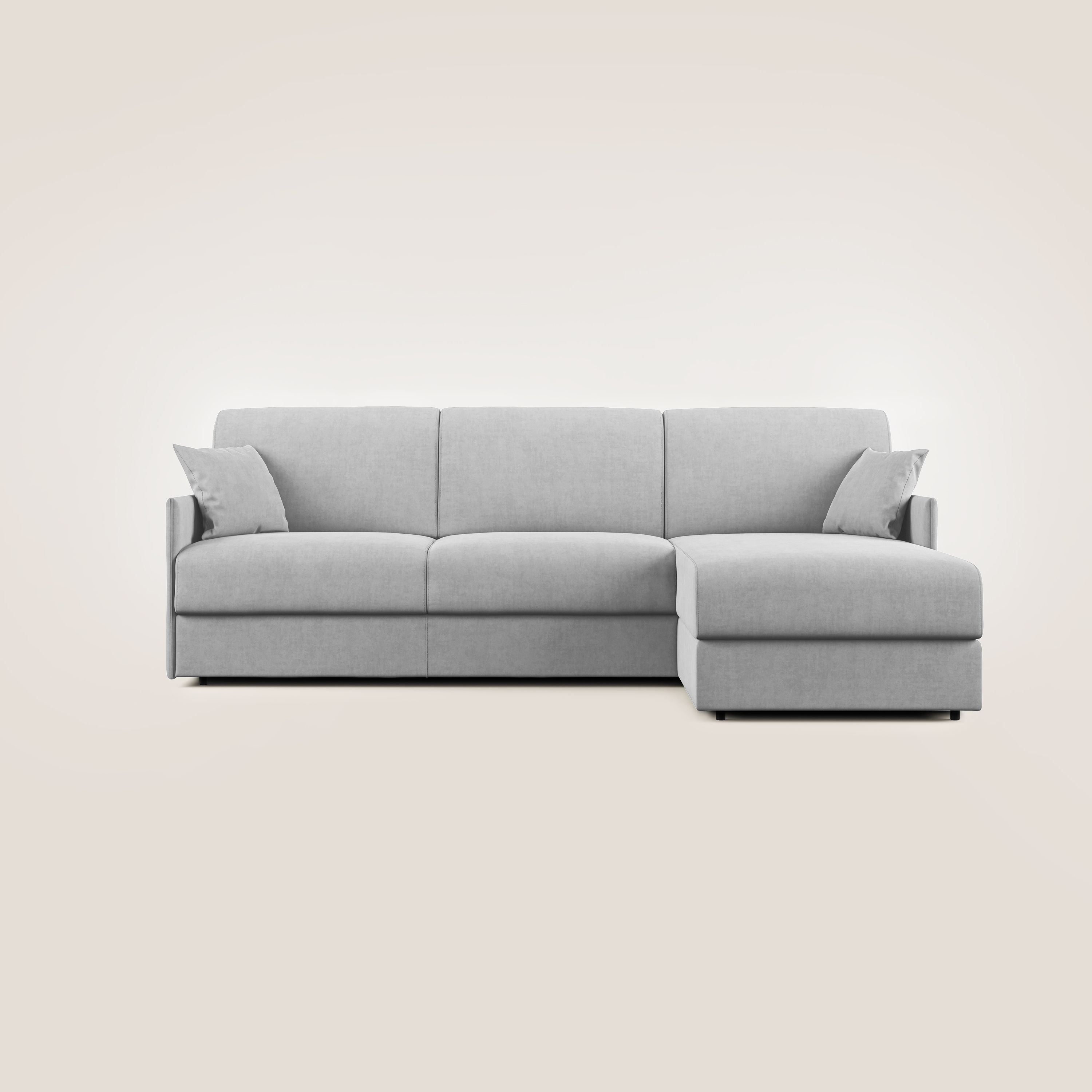 Evans Divano letto angolare con penisola in morbido tessuto impermeabile T02 grigio chiaro - divani.store