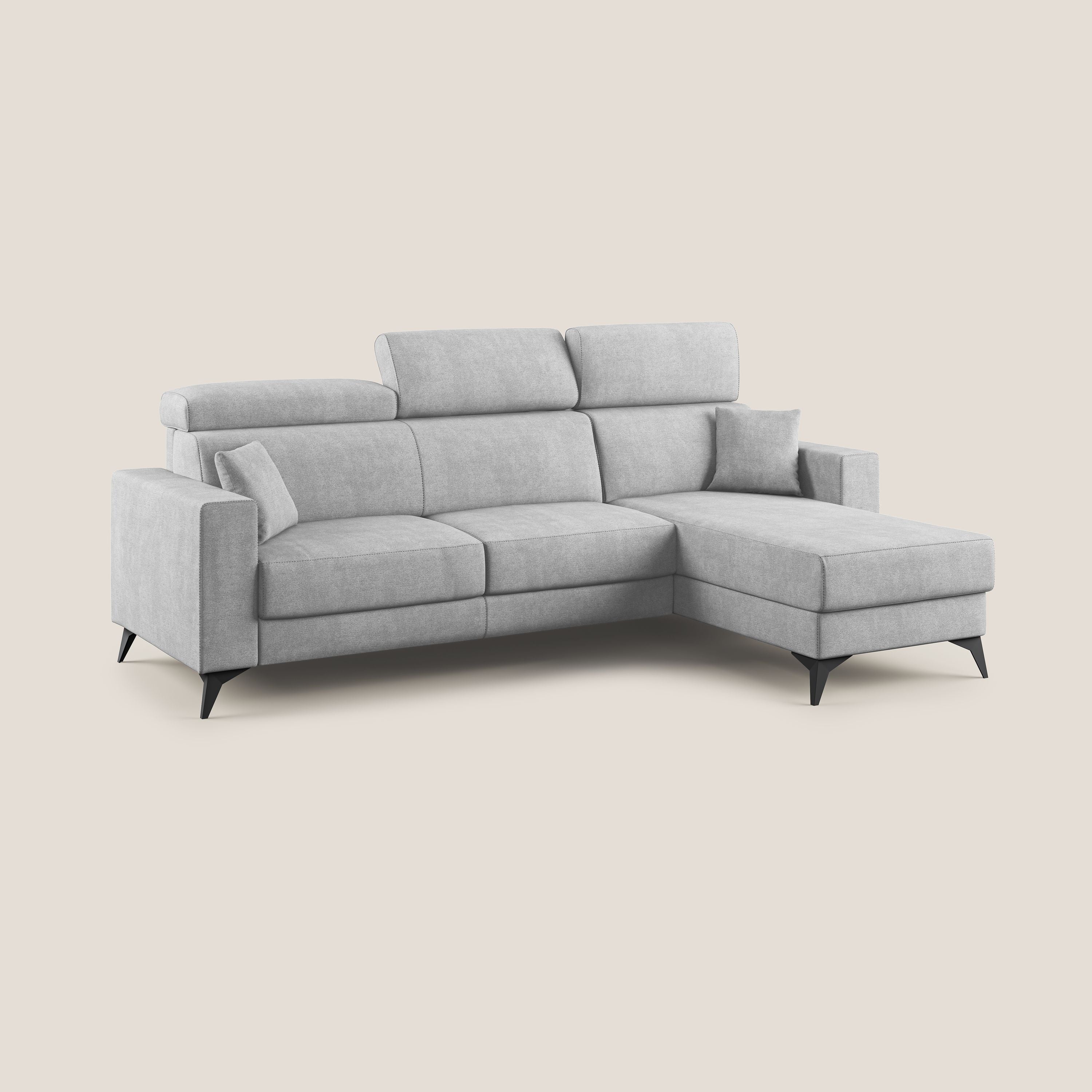 Pegaso divano letto angolare con poggiatesta reclinabili e rivestimento impermeabile T02 grigio chiaro - divani.store