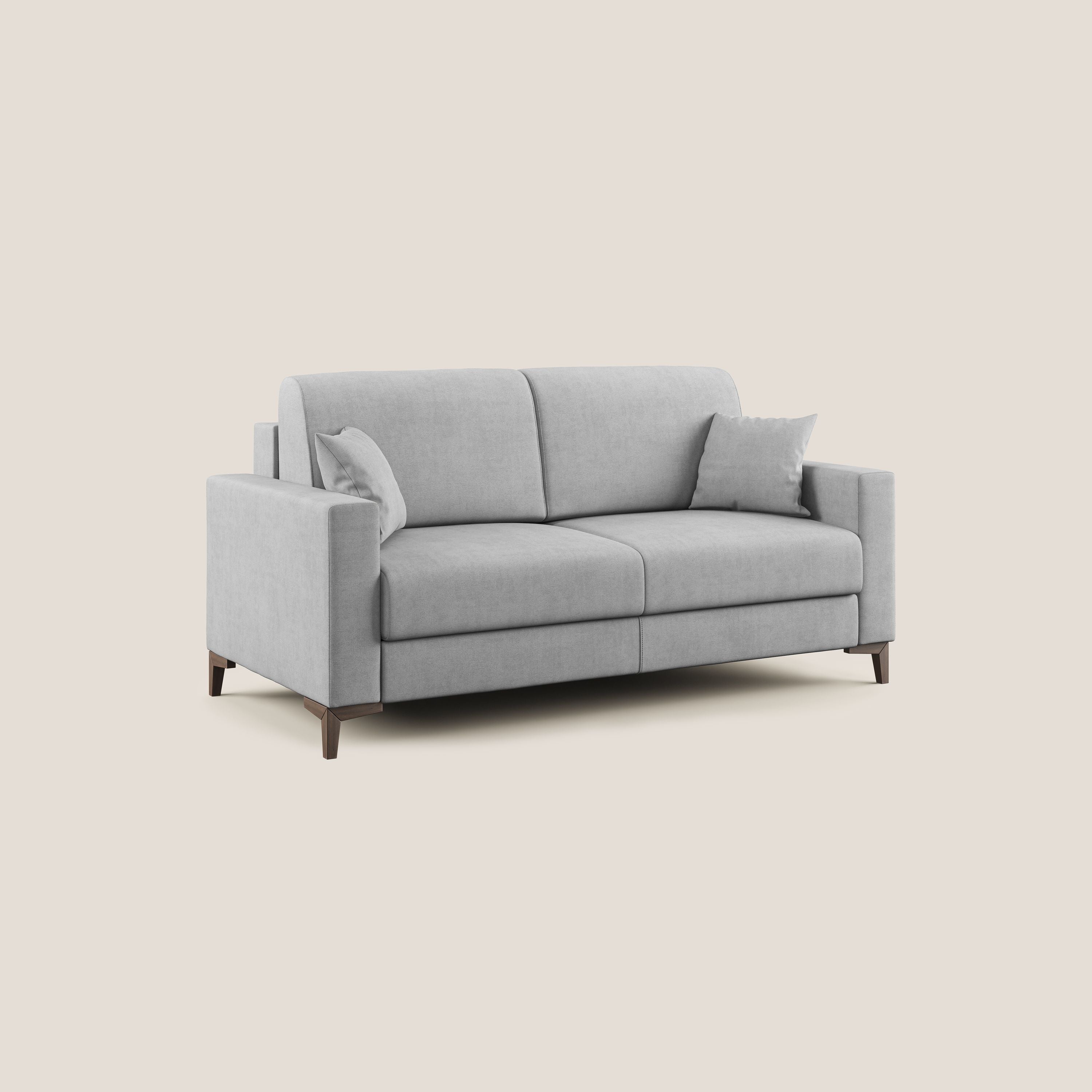 Kafka divano letto matrimoniale in morbido tessuto impermeabile T02 grigio chiaro - divani.store