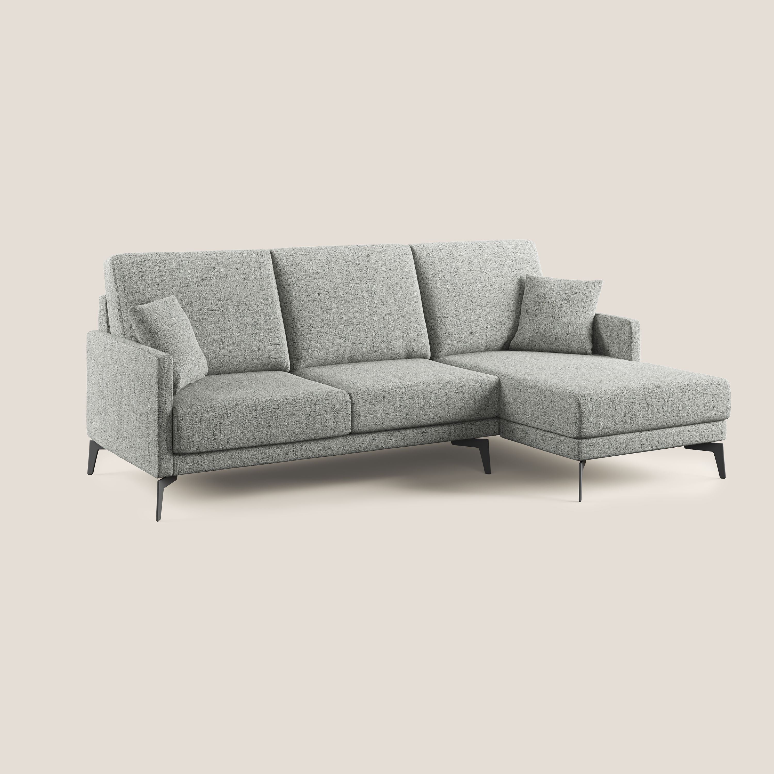 Saturno divano angolare moderno in tessuto morbido impermeabile T03 grigio chiaro - divani.store