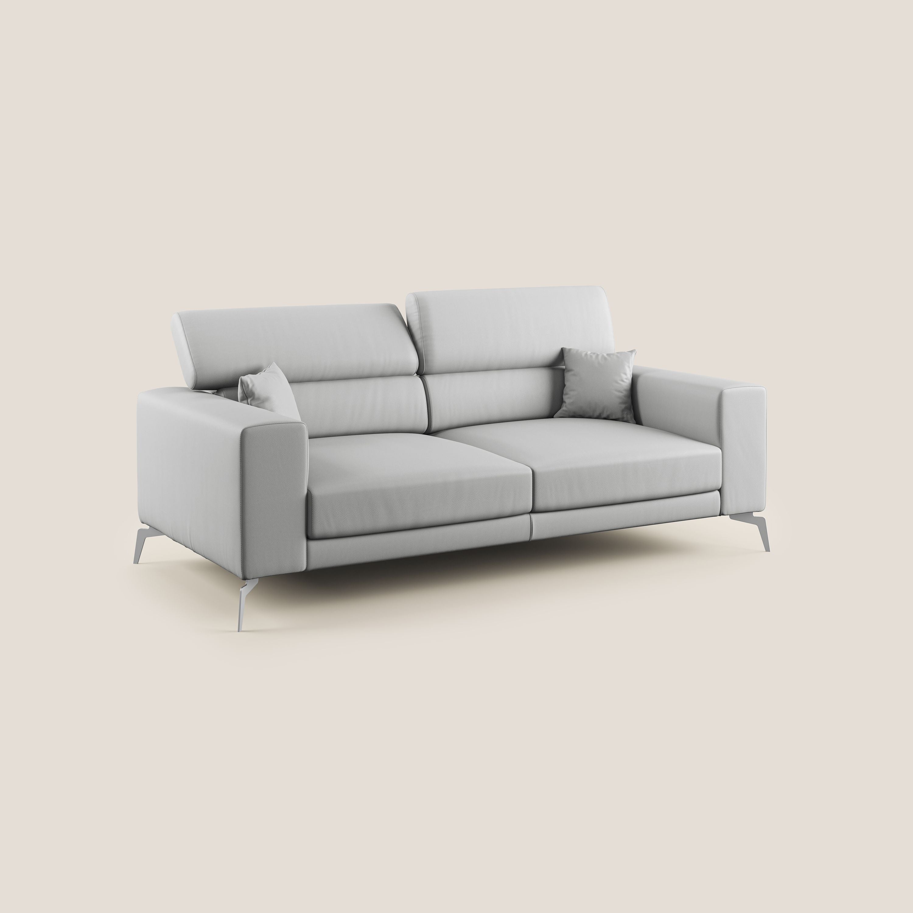 Blade Divano moderno con poggiatesta reclinabili in Ecopelle T04 grigio chiaro - divani.store