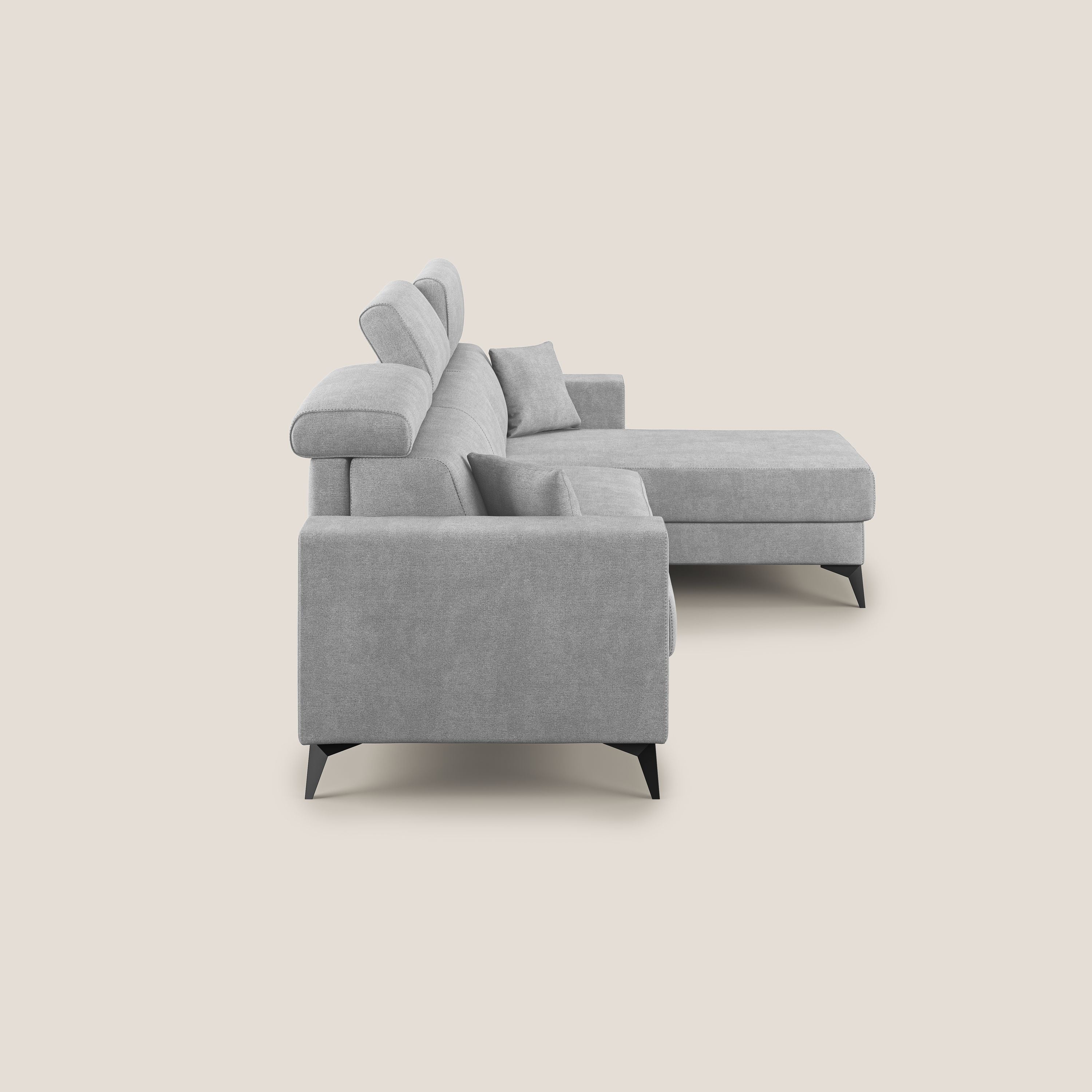 Pegaso divano letto angolare con poggiatesta reclinabili e rivestimento impermeabile T02 grigio chiaro - divani.store