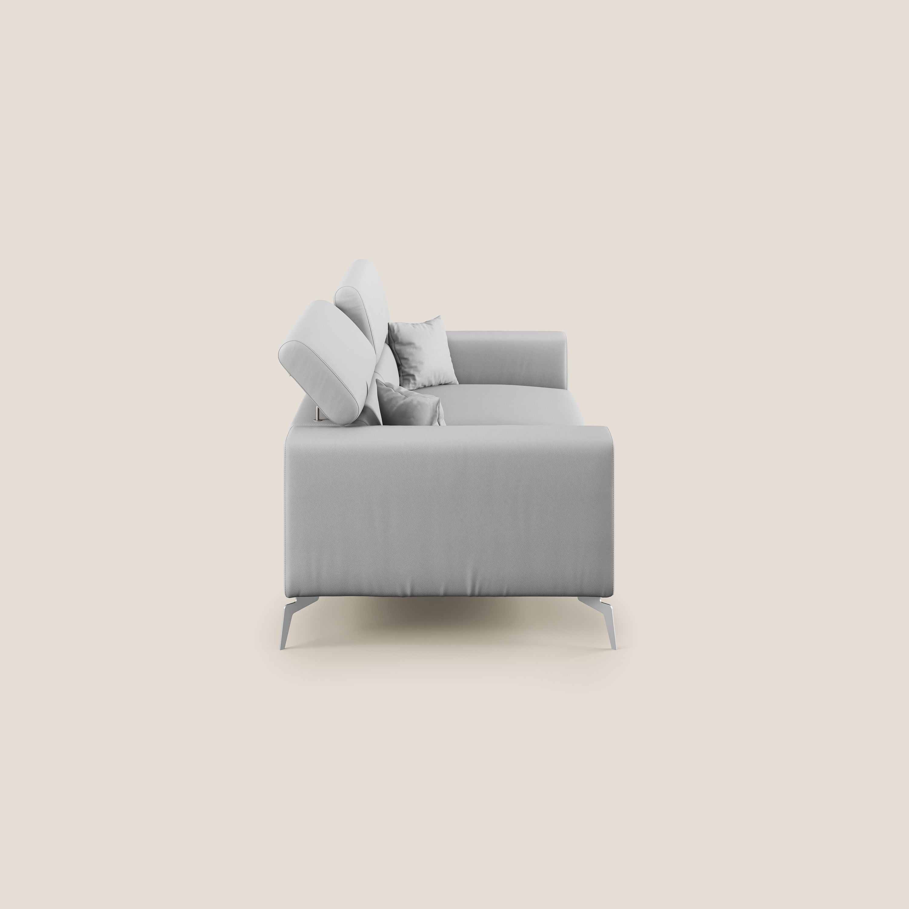 Blade Divano moderno con poggiatesta reclinabili in Ecopelle T04 grigio chiaro - divani.store