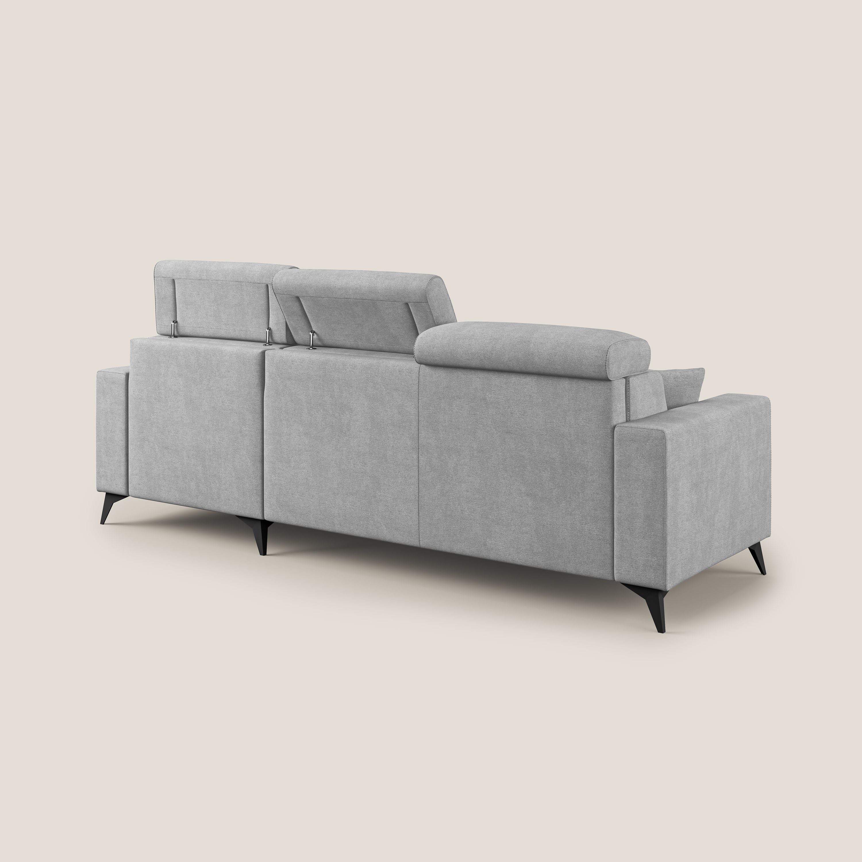 Pegaso divano letto angolare con poggiatesta reclinabili e rivestimento impermeabile T02 grigio chiaro - divani.store