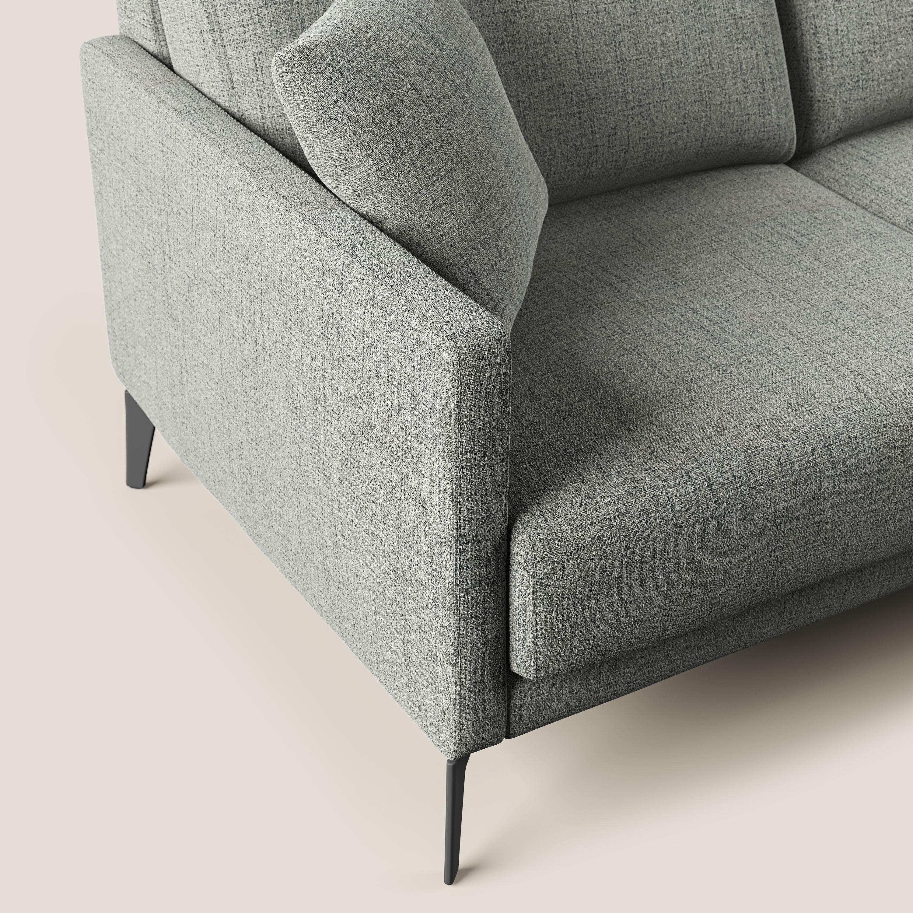 Saturno divano angolare moderno in tessuto morbido impermeabile T03 grigio chiaro - divani.store