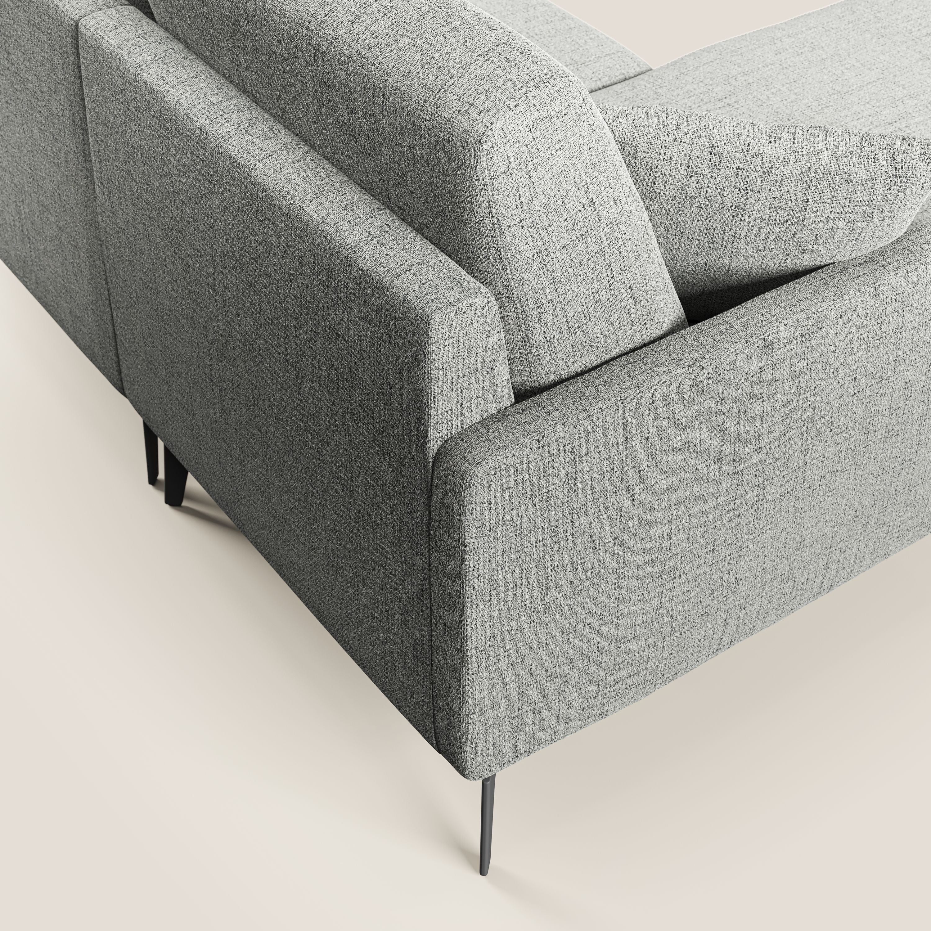 Saturno divano panoramico moderno in tessuto morbido impermeabile T03 grigio chiaro - divani.store