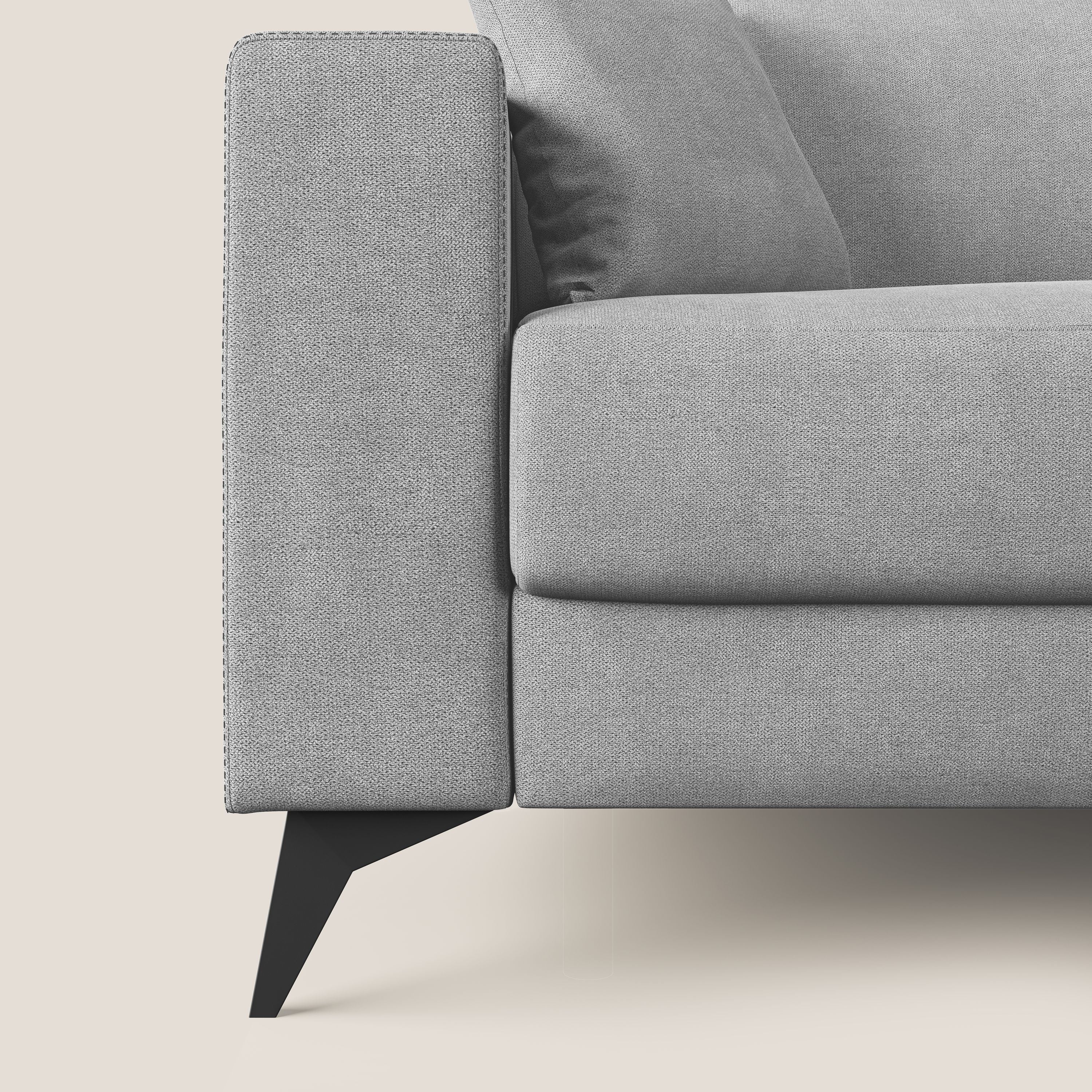 Pegaso divano letto angolare con poggiatesta reclinabili e rivestimento impermeabile T02 grigio chiaro - divani.store