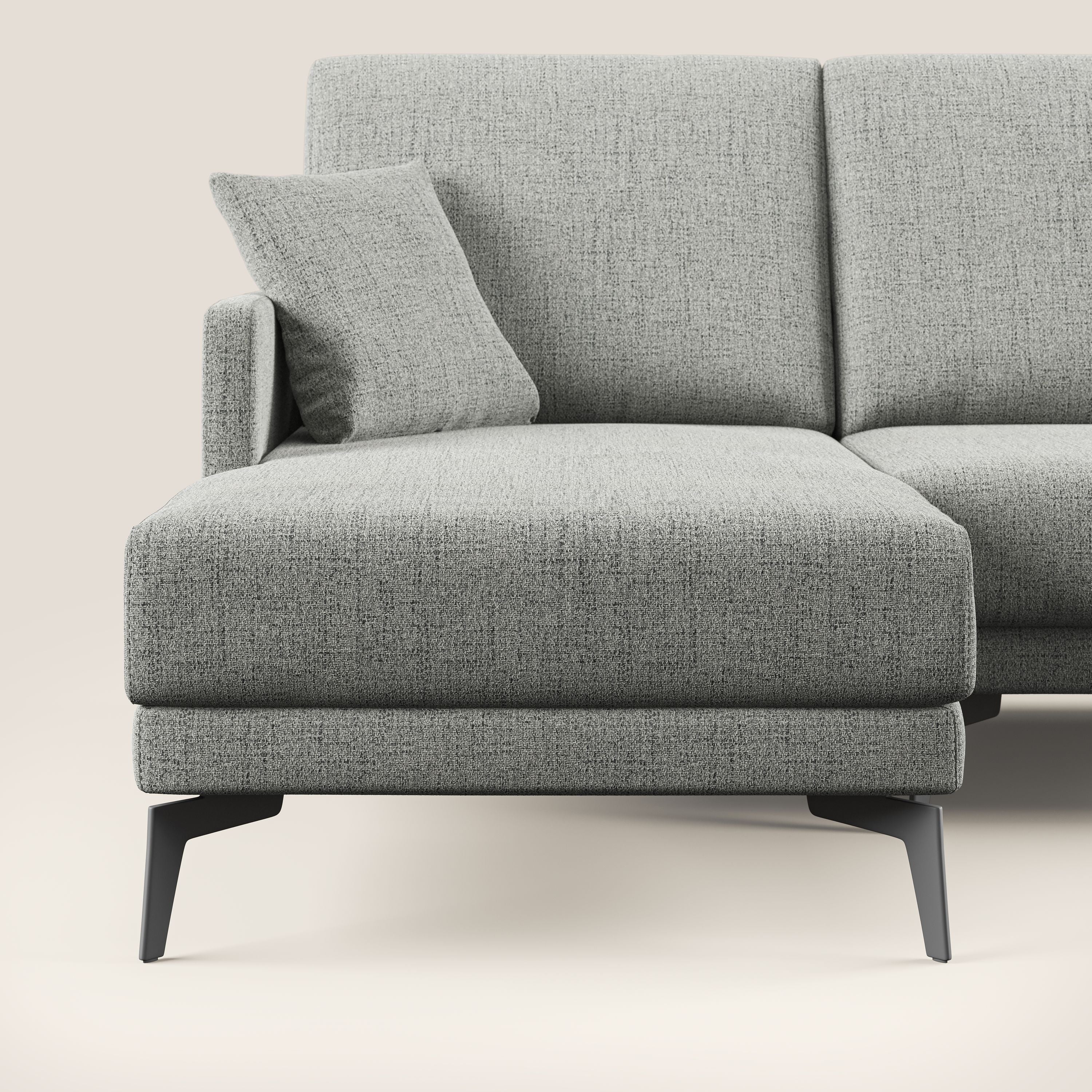 Saturno divano panoramico moderno in tessuto morbido impermeabile T03 grigio chiaro - divani.store