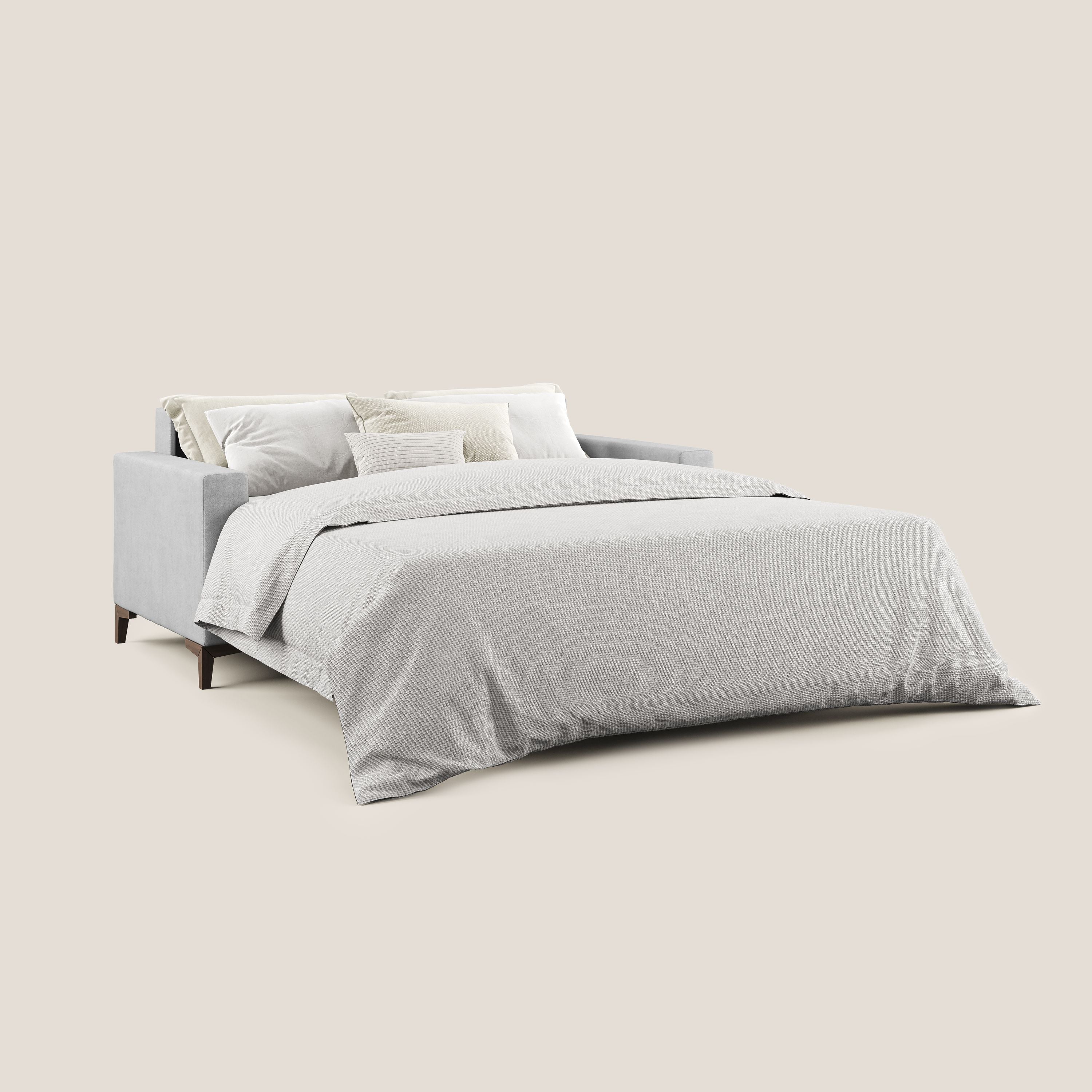 Kafka divano letto matrimoniale in morbido tessuto impermeabile T02 grigio chiaro - divani.store
