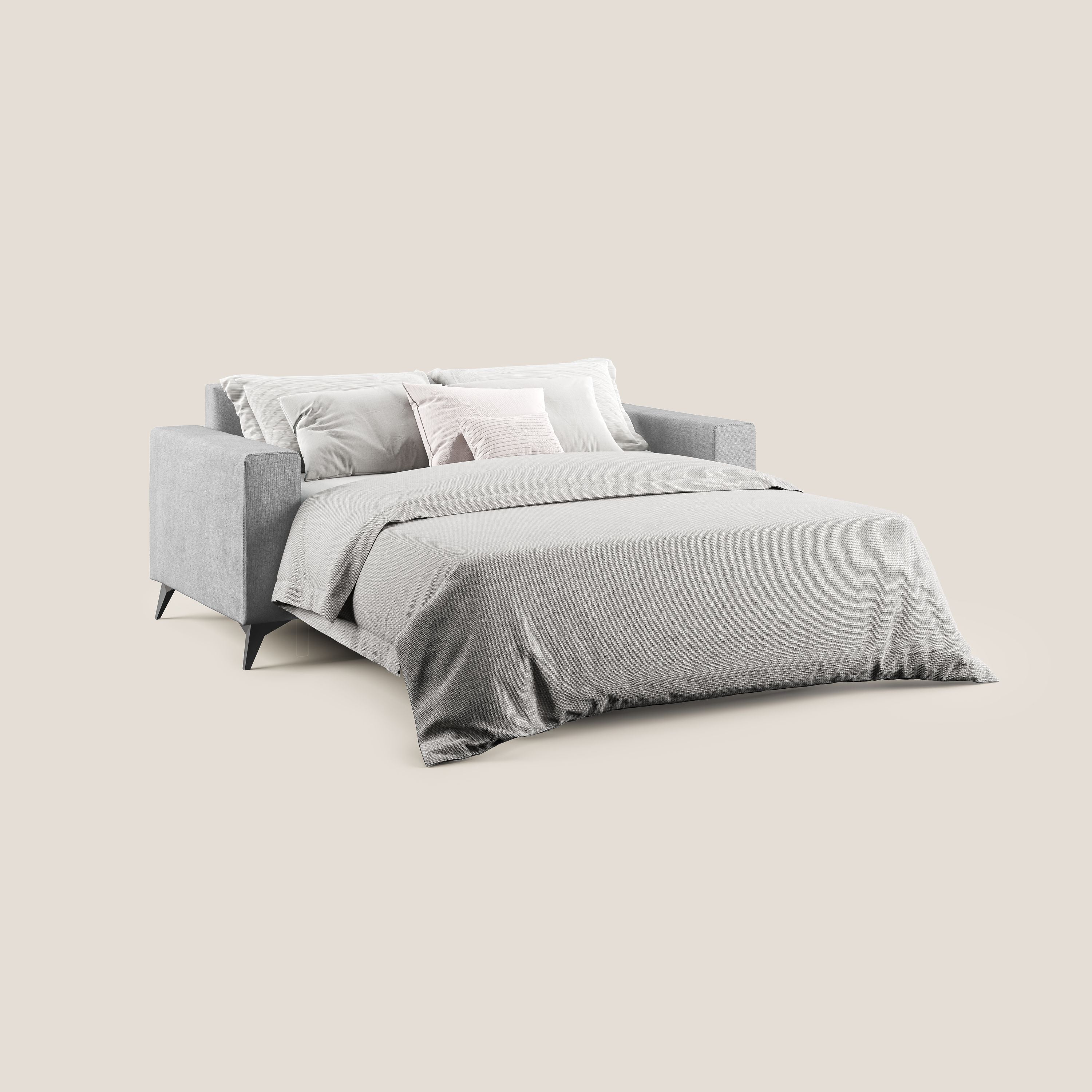 Pegaso divano letto con poggiatesta reclinabili e rivestimento T02 grigio chiaro - divani.store