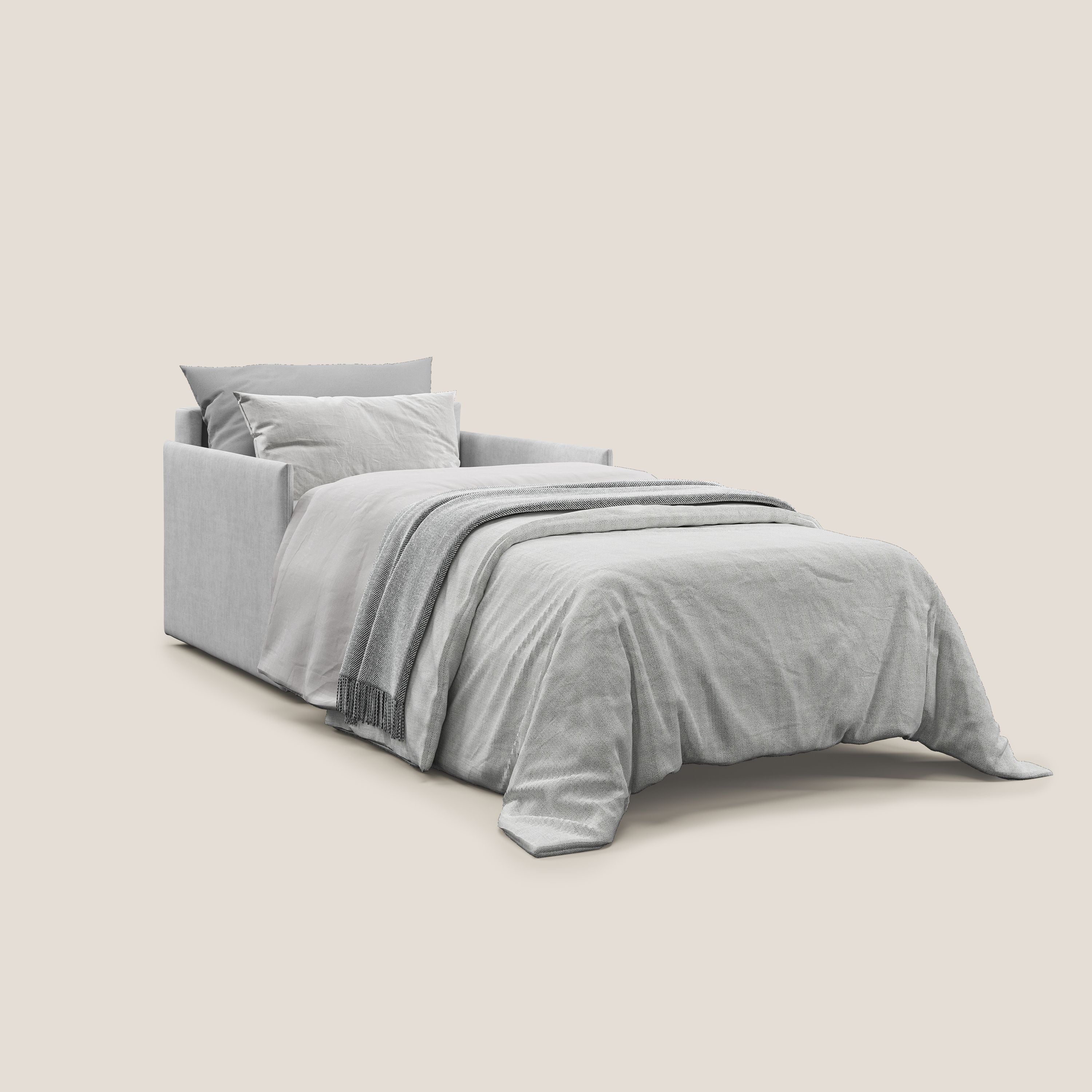 Evans poltrona letto in morbido tessuto impermeabile T02 grigio chiaro - divani.store