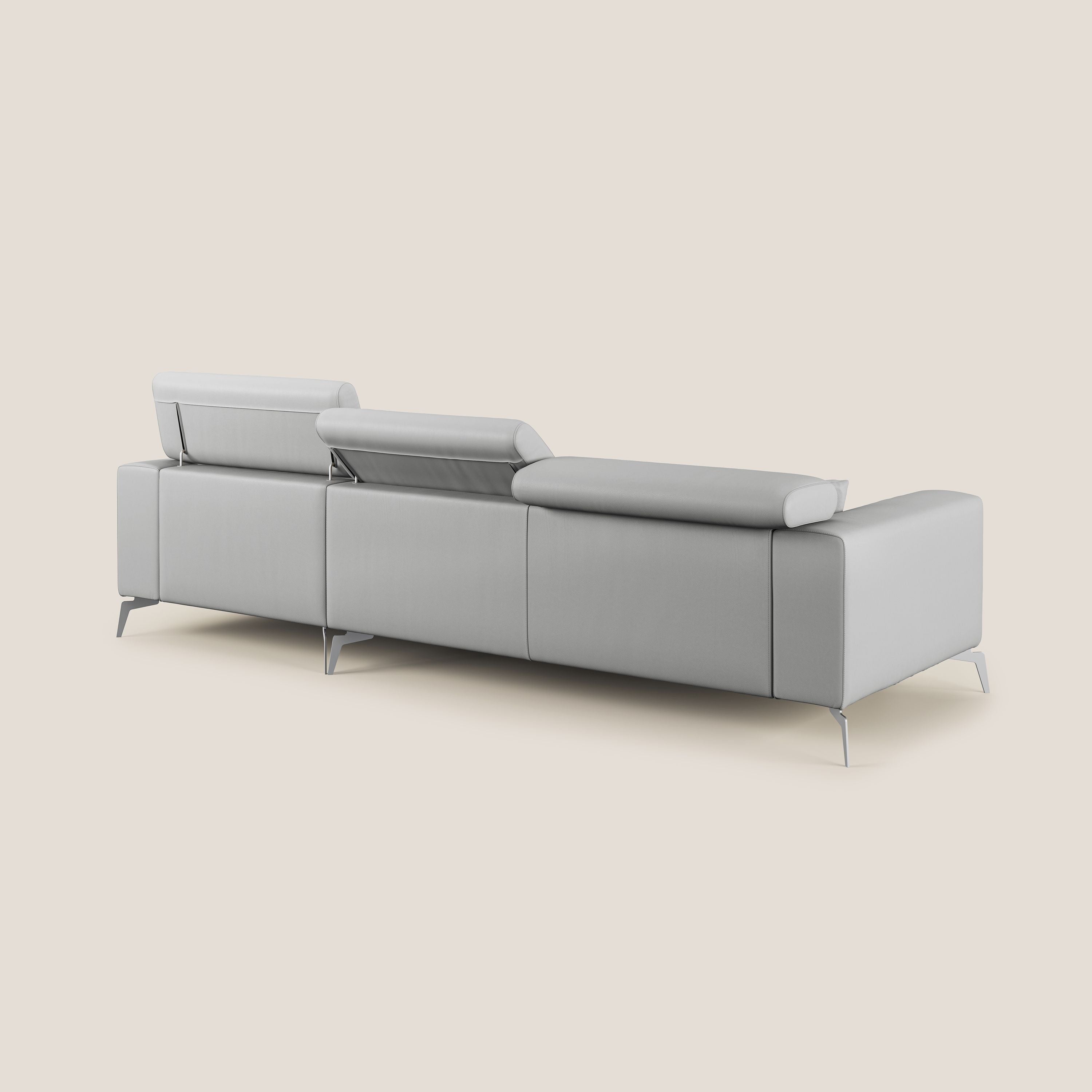 Blade Divano moderno angolare con poggiatesta reclinabili in Ecopelle T04 grigio chiaro - divani.store