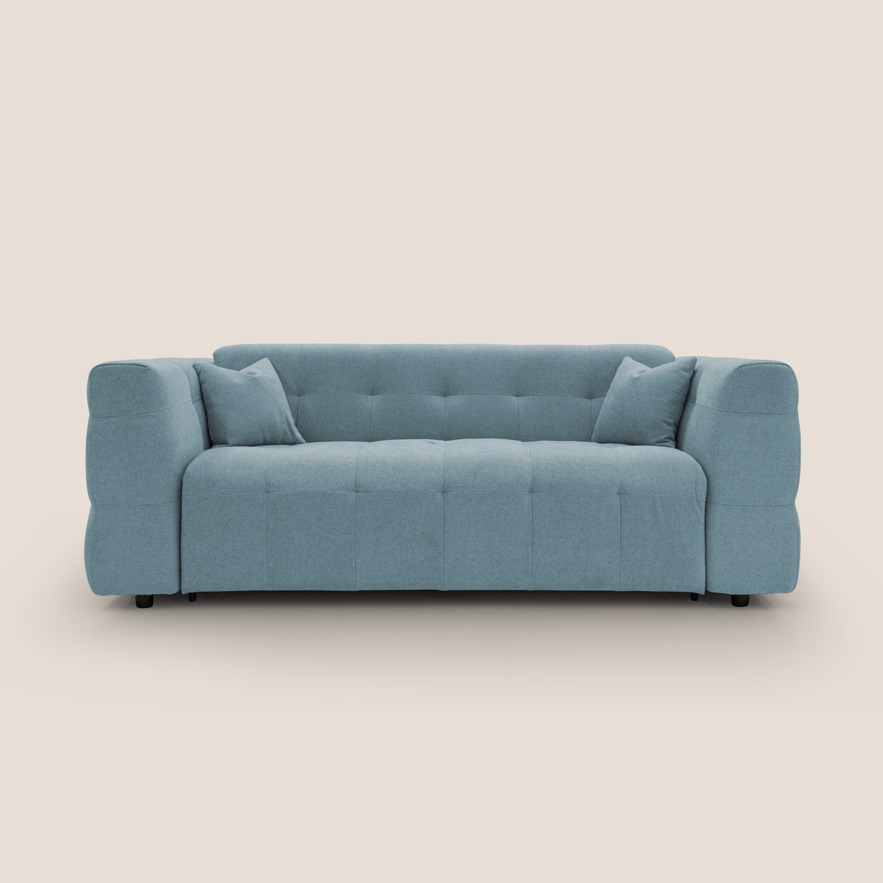 Tender Divano letto matrimoniale dal design innovativo in tessuto bouclet impermeabile T07 carta da zucchero - divani.store