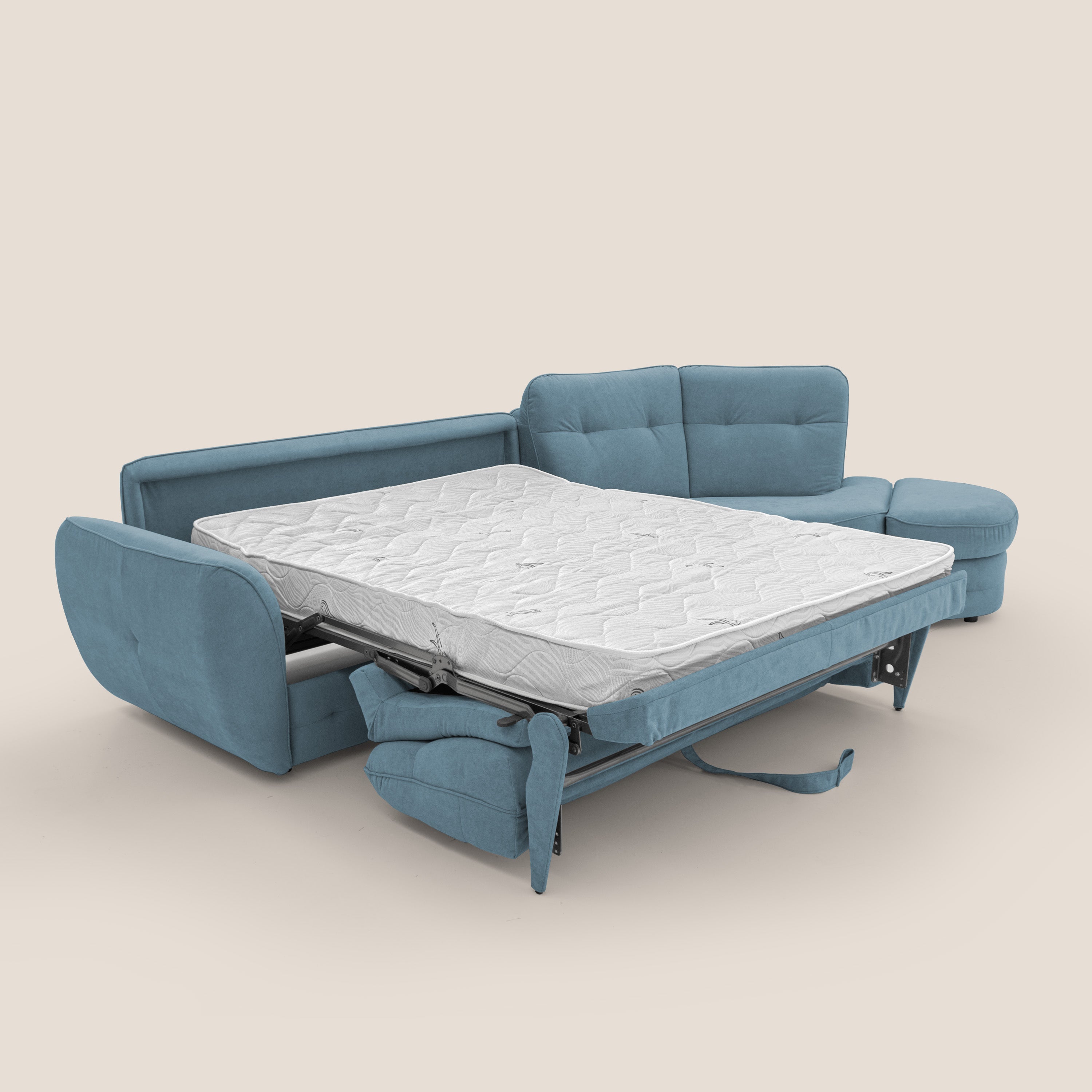 Zeus divano letto angolare con materasso H18 cm pouf mobile in tessuto impermeabile T02 - divani.store