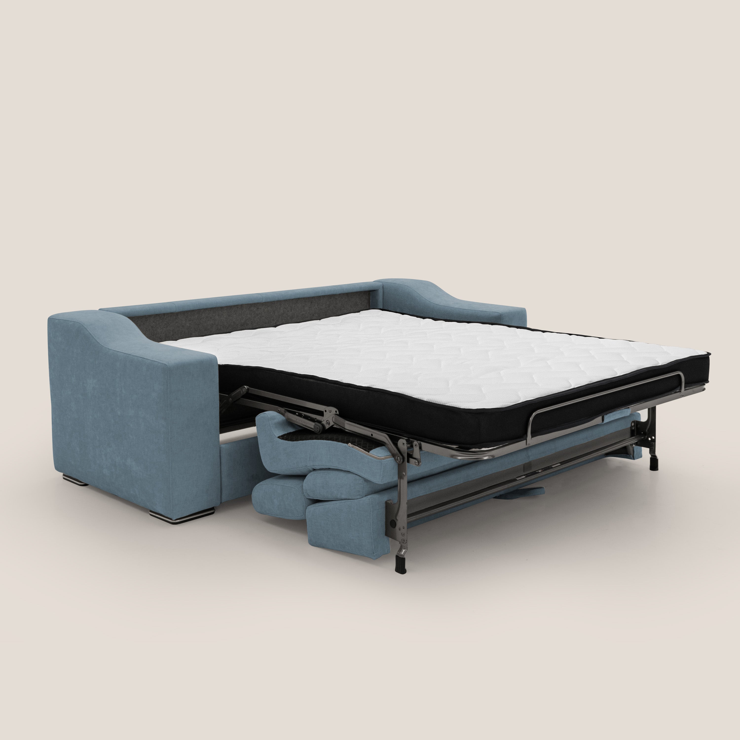 Bomber divano letto matrimoniale con poggiatesta in tessuto impermeabile T14 carta da zucchero - divani.store