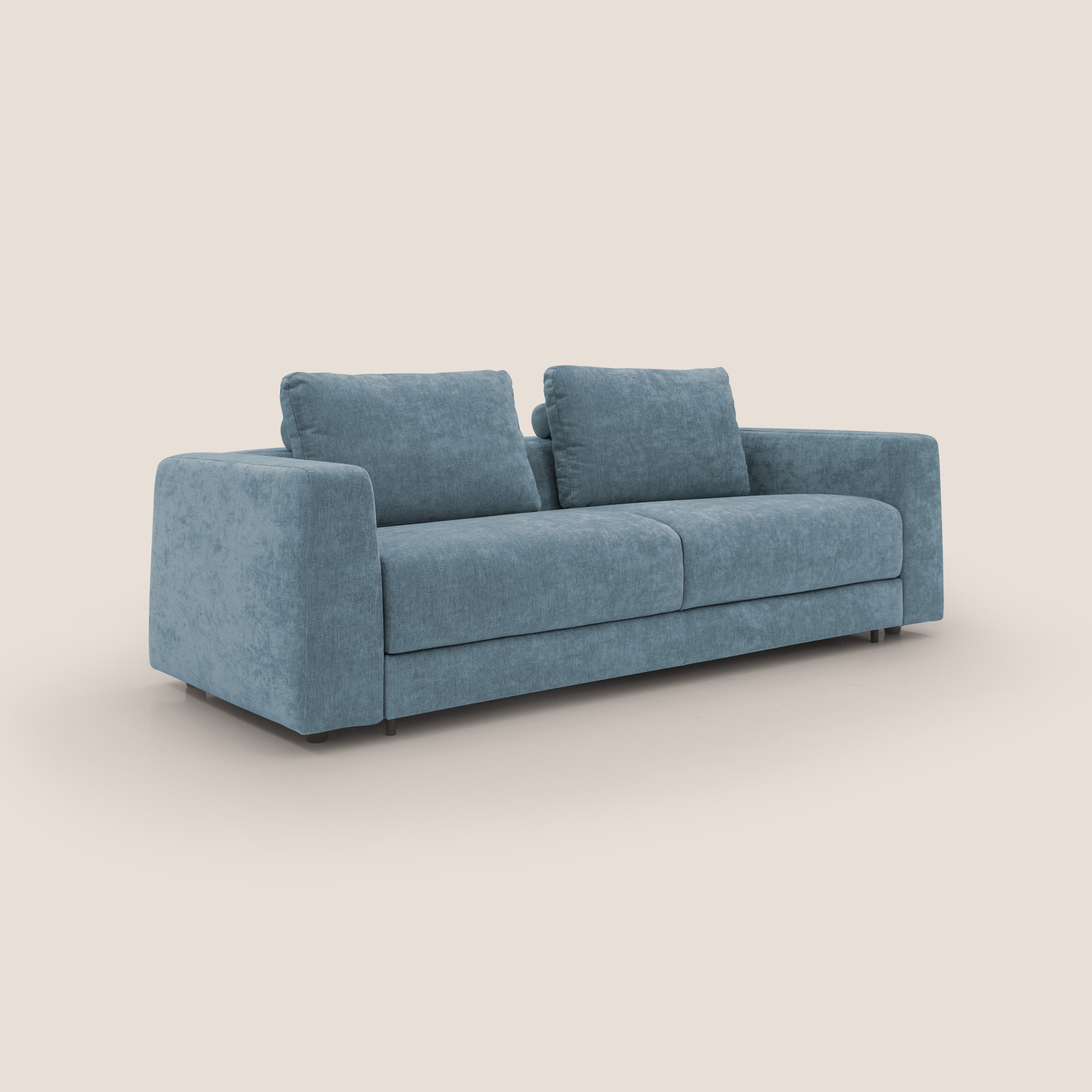 Freia Divano letto minimal materasso h15 cm con morbidi schienali in tessuto impermeabile T14 carta da zucchero - divani.store